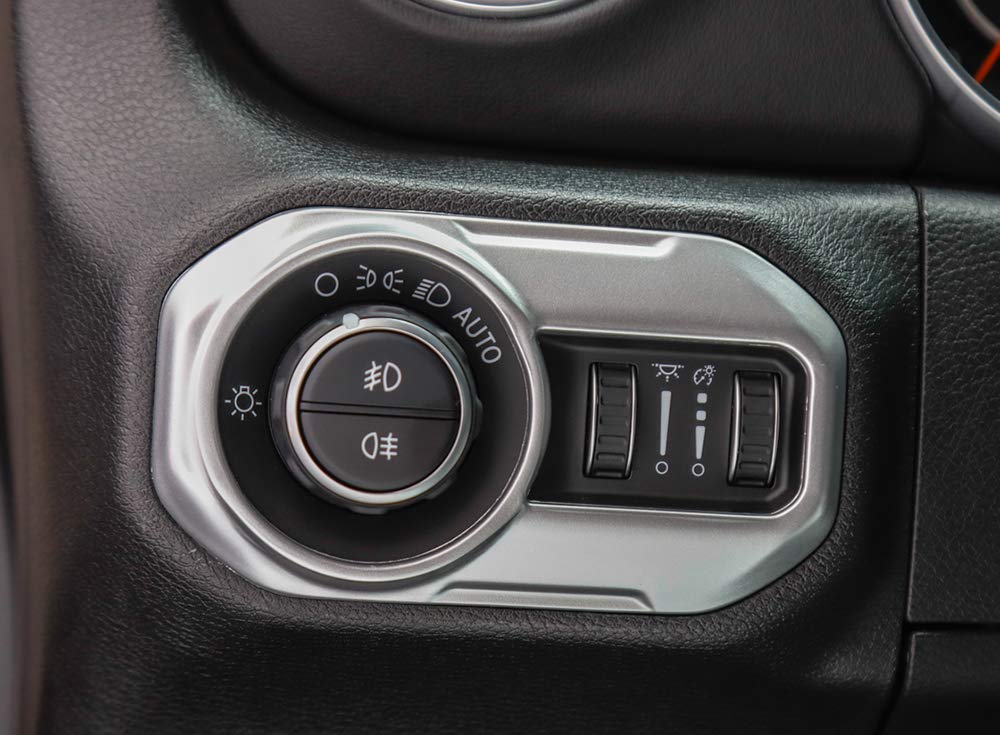 Silver ABS Car Headlight Control Panel Sticker Frame Decor Cover Trim for Jeep Wrangler JL & JT Gladiator (2018-2023 Models) - Durable Exterior Accessory for Off-Road Protection & Style Enhancement
