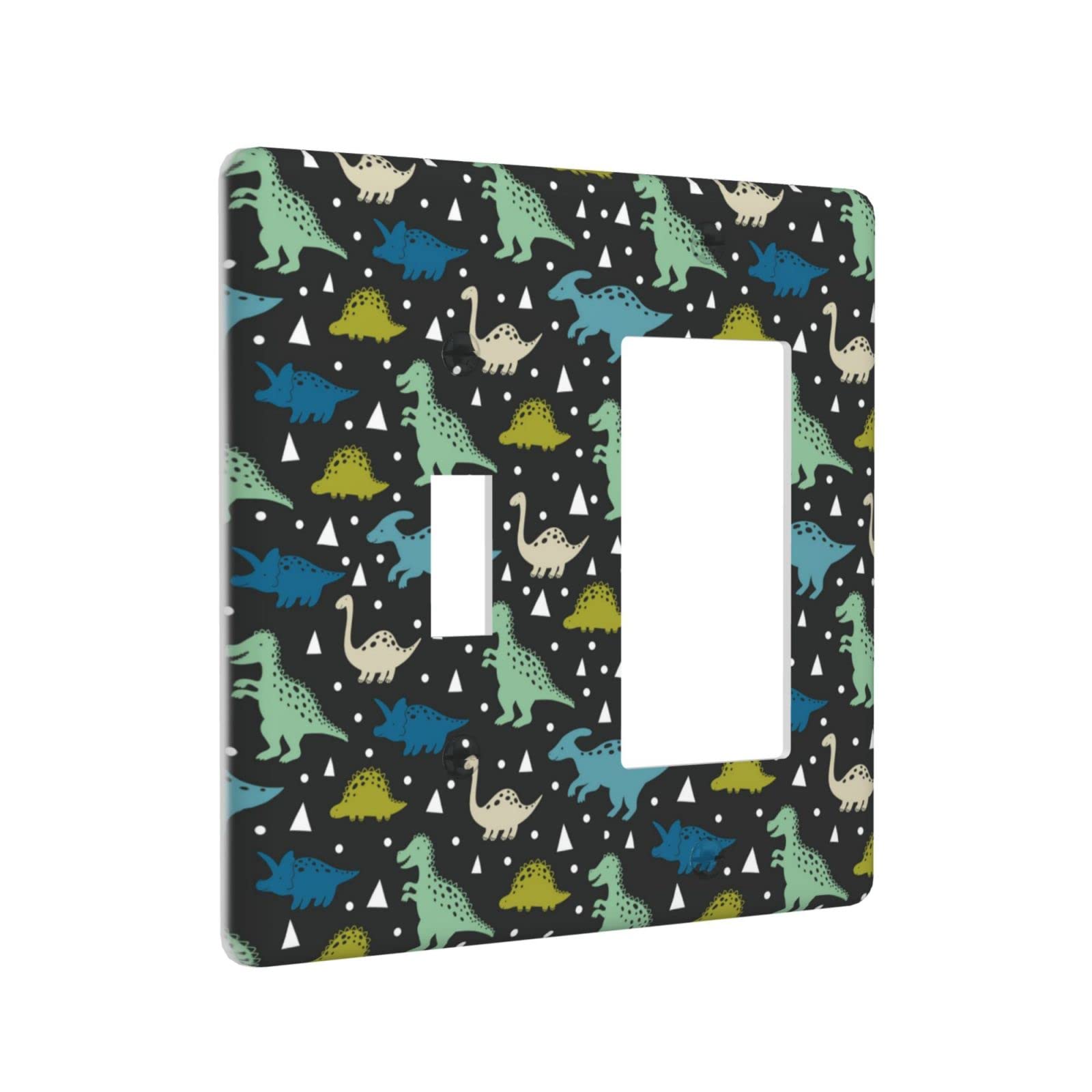 Black Dinosaur 2-Gang Light Switch Cover Plate - Decorative Plastic Electrical Outlet Wall Plate for Bedroom, Bathroom & Kitchen Decor | Dinosaur-Themed Home Improvement Accessory