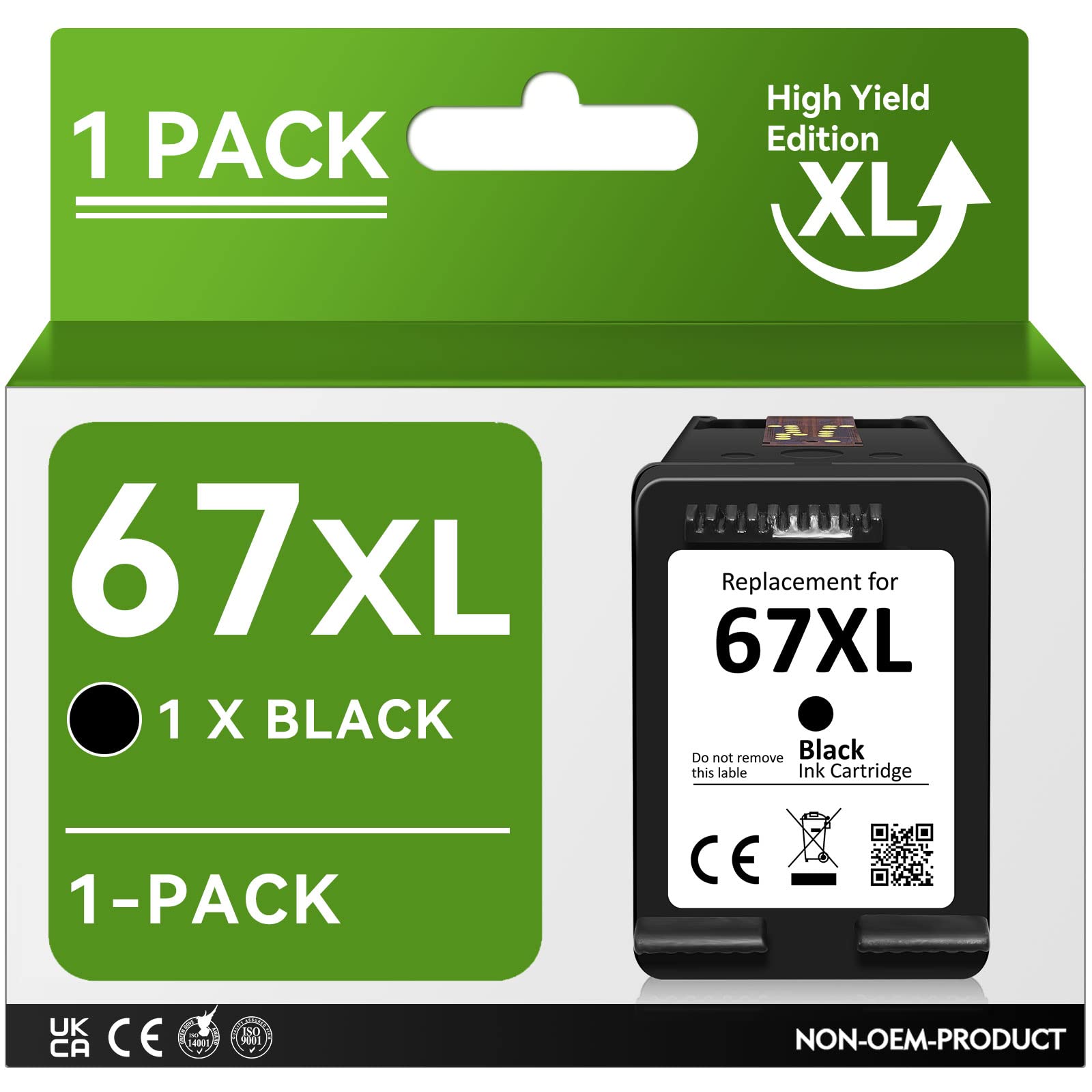 HP 67XL Black Ink Cartridge Replacement (1 Pack) - Compatible with HP Envy 6055e 6055 6052, Deskjet 2755e 2755 2700 2752 Plus, 4155e 4155 4100 4152, Envy Pro 6455e 6455 6400 Printers - High-Quality Ink for Home & Office Printing Needs