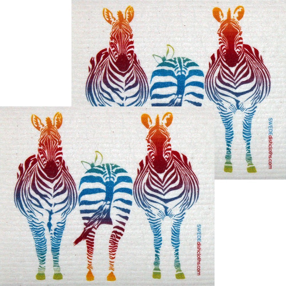 Colorful Zebra Swedish Dishcloths Set of 2 | Eco-Friendly, Super Absorbent & Reusable Cleaning Cloths | Perfect for Kitchen, Bathroom & Household Cleaning