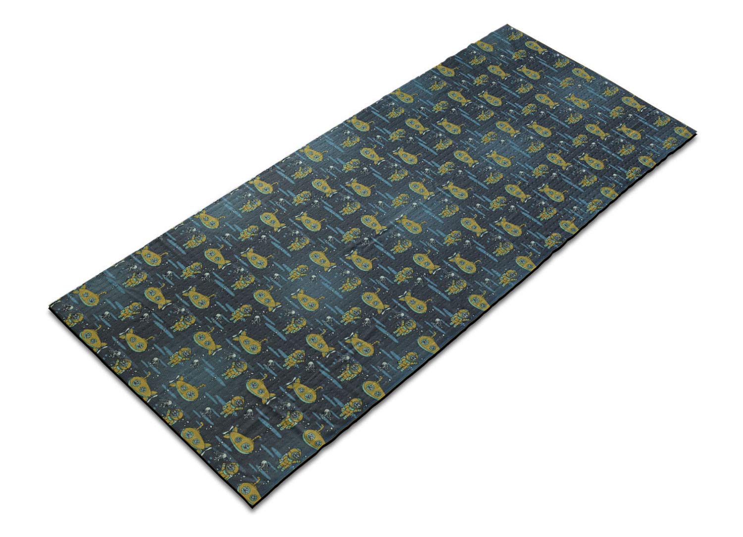 Non-Slip Yoga Mat Towel with Underwater Cartoon Design - Submarines, Divers & Jellyfish Pattern, Sweat Absorbent for Yoga, Pilates & Workouts, 25
