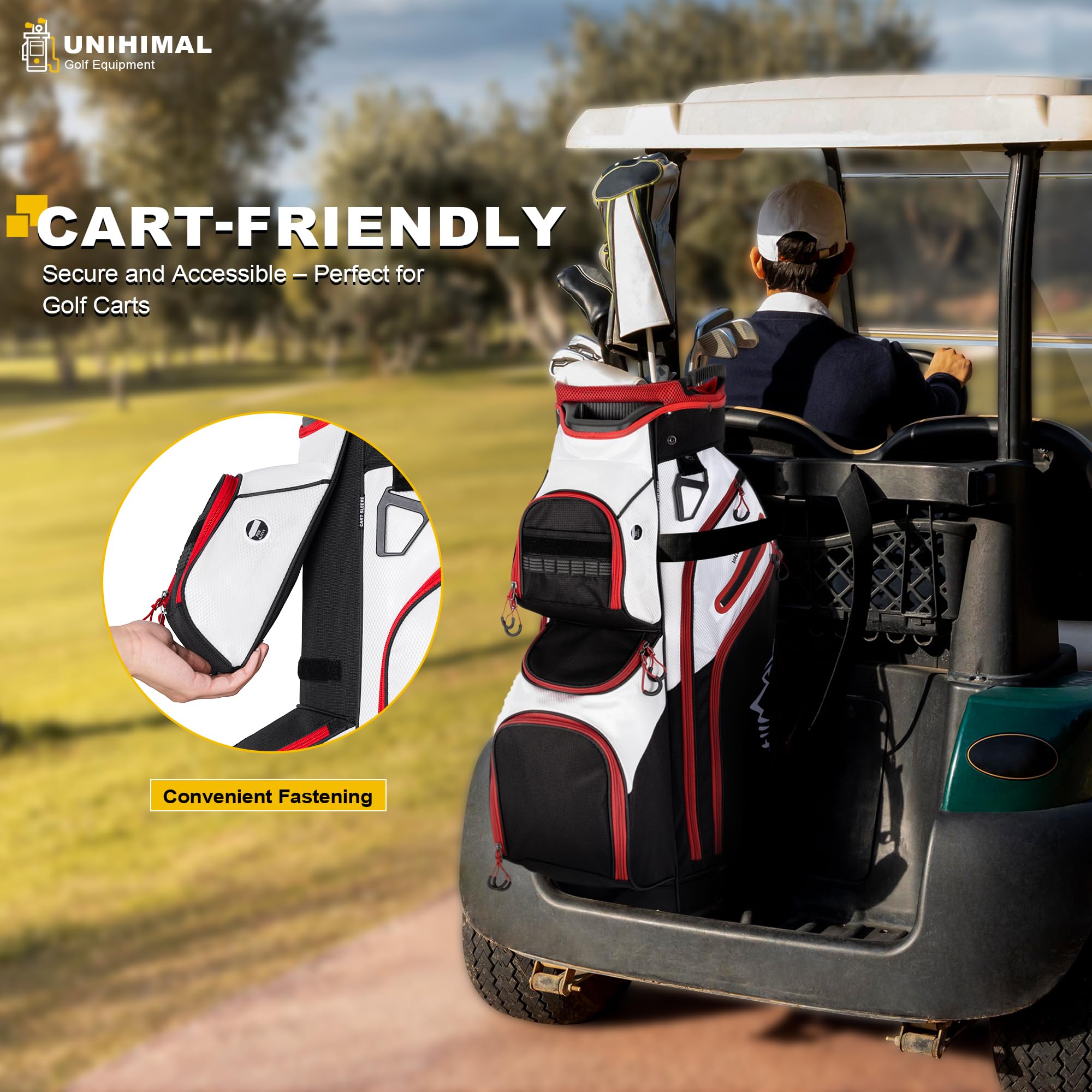 Premium 15-Way Golf Cart Bag with Organizer Divider Top, Comfortable Handles & Waterproof Rain Cover - Ideal for Golfers, Tournaments & Outdoor Sports
