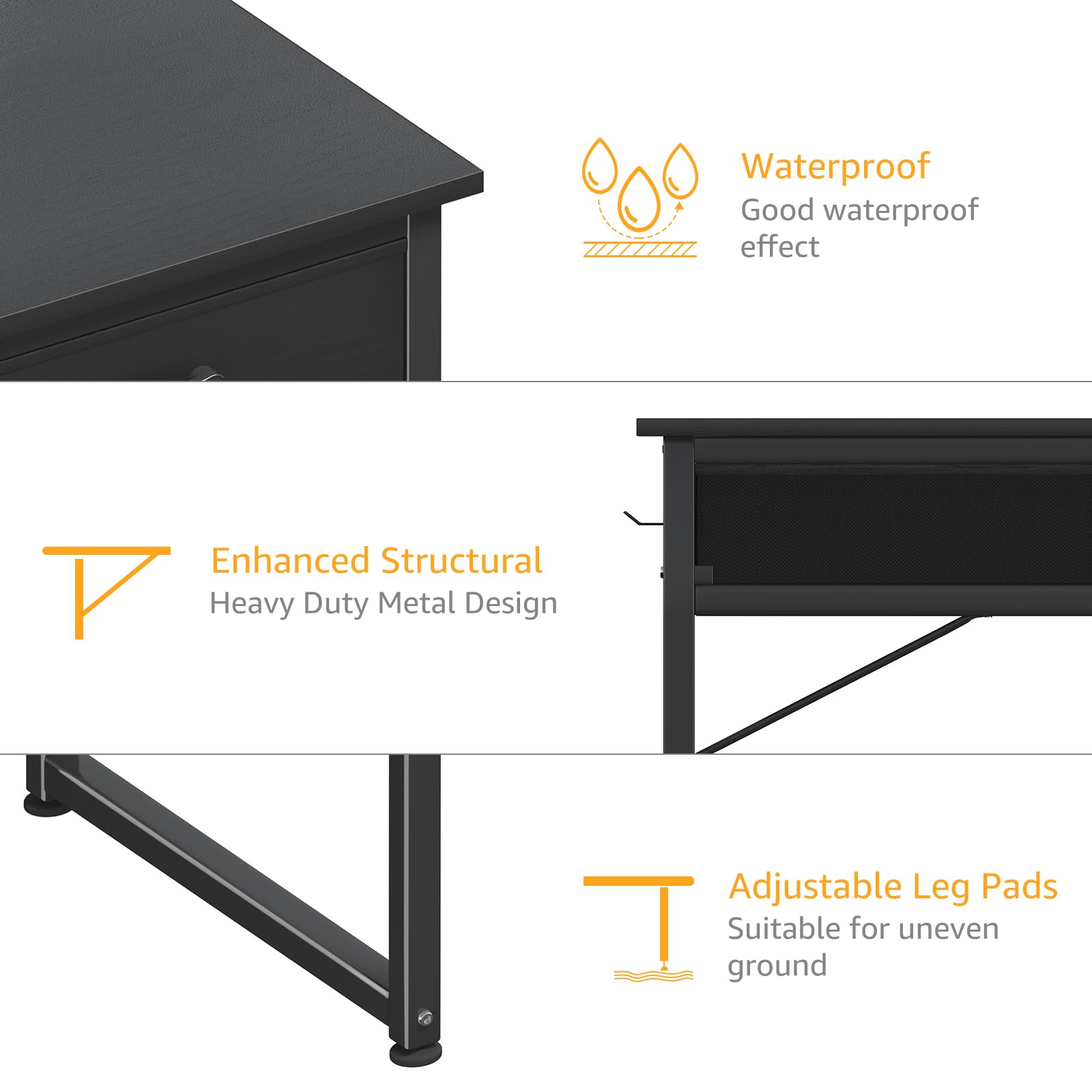 DLisiting 40 Inch Small Computer Desk with 2 Fabric Drawers - Compact Home Office Desk, Gaming Desk, Study Writing Table for Bedroom & Small Spaces (Black) | Perfect for Remote Work, Online Classes & PC Gaming Setup