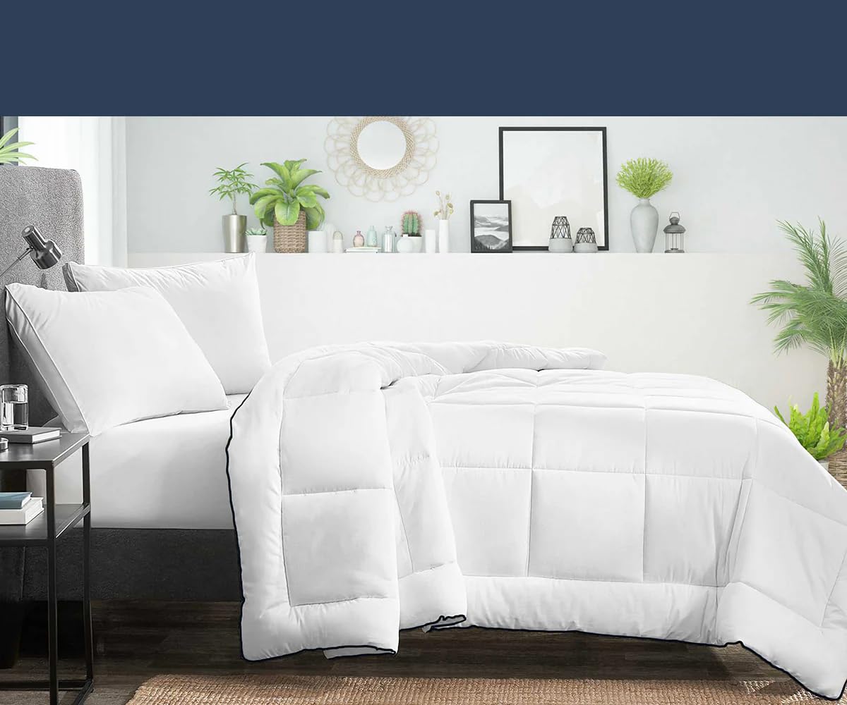 Premium 1000 TC Goose Down Alternative Comforter Set - Full/Queen Size, Ultra-Soft 100% Egyptian Cotton - All Season Bedding - Perfect for Cozy Nights & Guest Rooms (White)