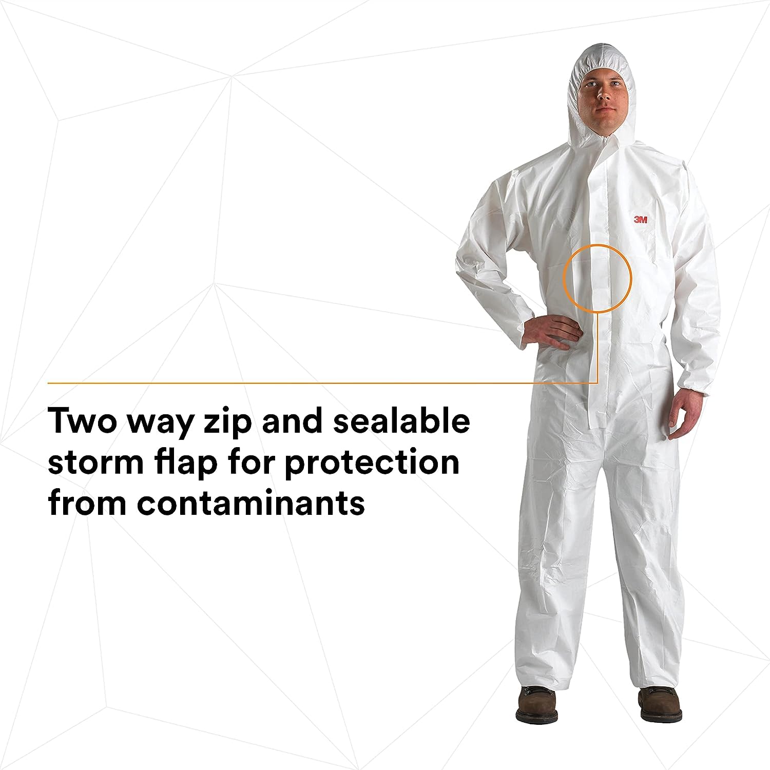 3M Disposable Protective Coverall - Pack of 20 White Hooded Coveralls with Elastic Cuffs & Two-Way Zipper | Antistatic, Paint & Coating Protection, Food Safe | Medium Size 4510-M | Ideal for Painting, Construction, Food Processing & Industrial Safety Work