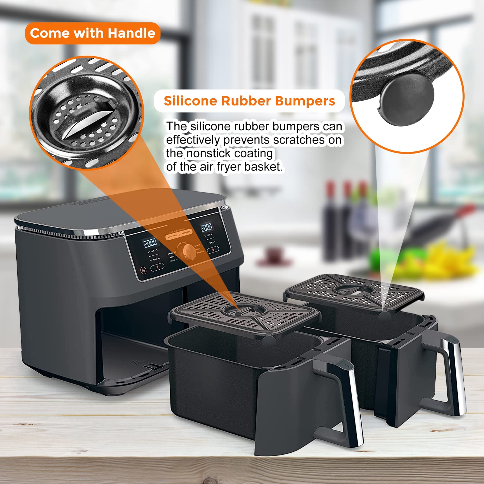 Ninja Air Fryer Replacement Baskets (2-Pack) with Rubber Pads – Compatible with Ninja Foodi DZ201, DZ100 & Other Air Fryers – Perfect for Healthy Cooking, Frying & Baking at Home