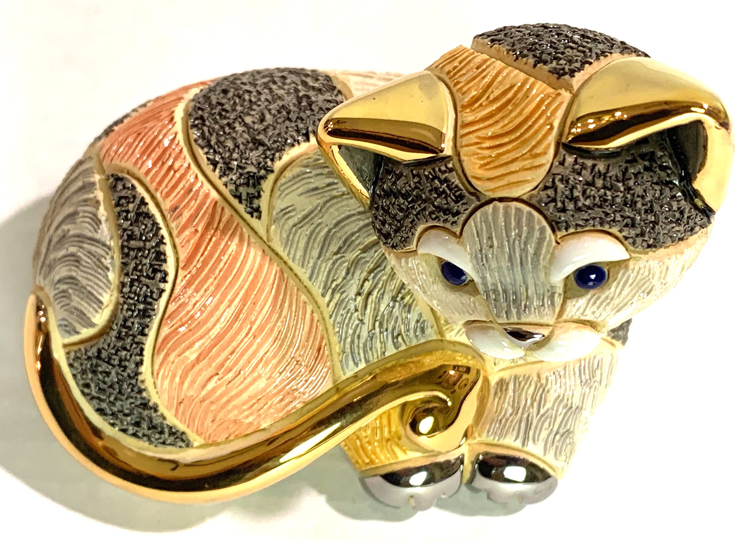 Handmade Ceramic Calico Cat Figurine - De Rosa Family Collection F217 in Gift Box | Unique Home Decor & Cat Lover Gift for Birthday, Housewarming, Christmas