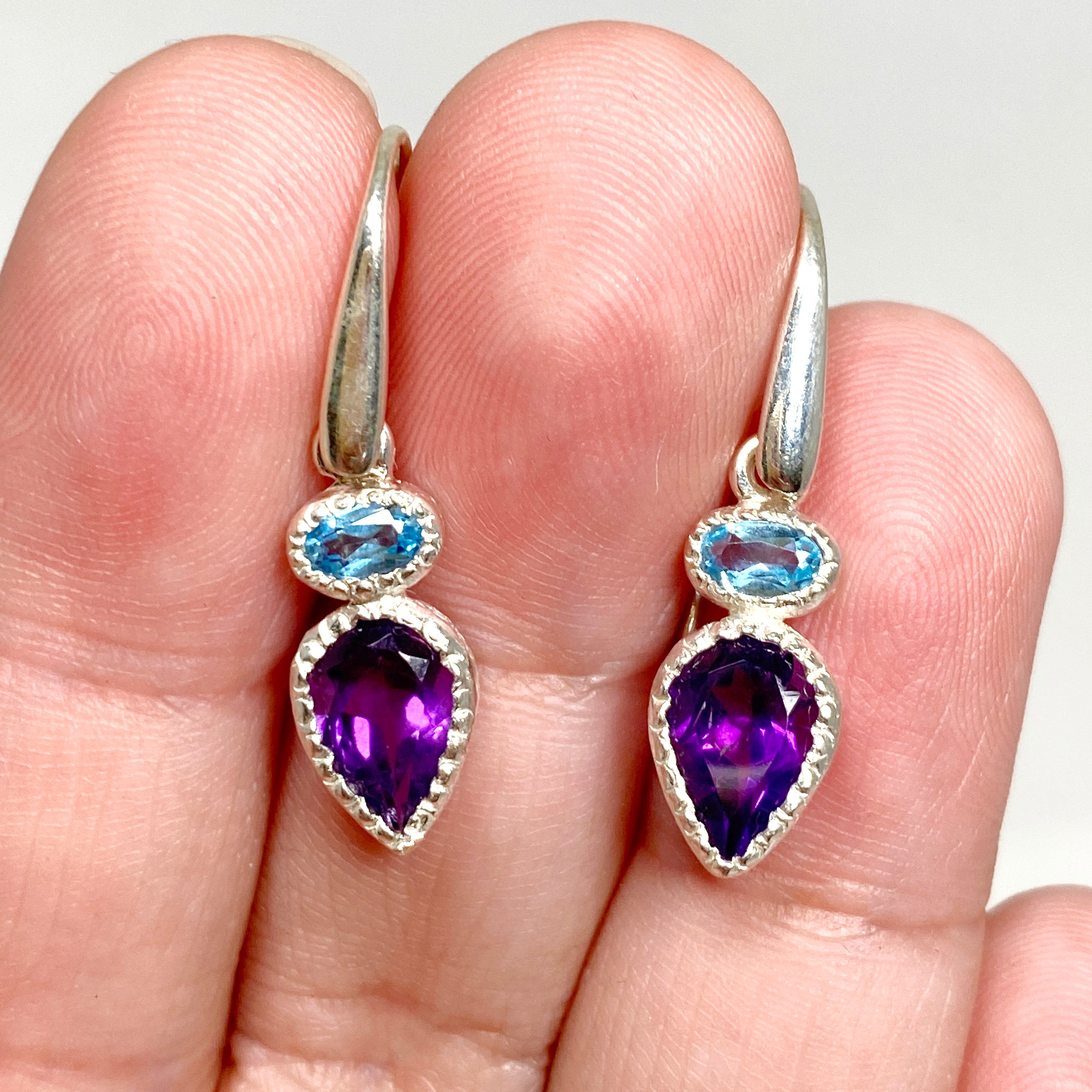 Amethyst and Blue Topaz Faceted Multi-Stone Earrings PEGJ165 | Elegant Dangle Earrings for Women | Perfect for Parties, Weddings & Special Occasions