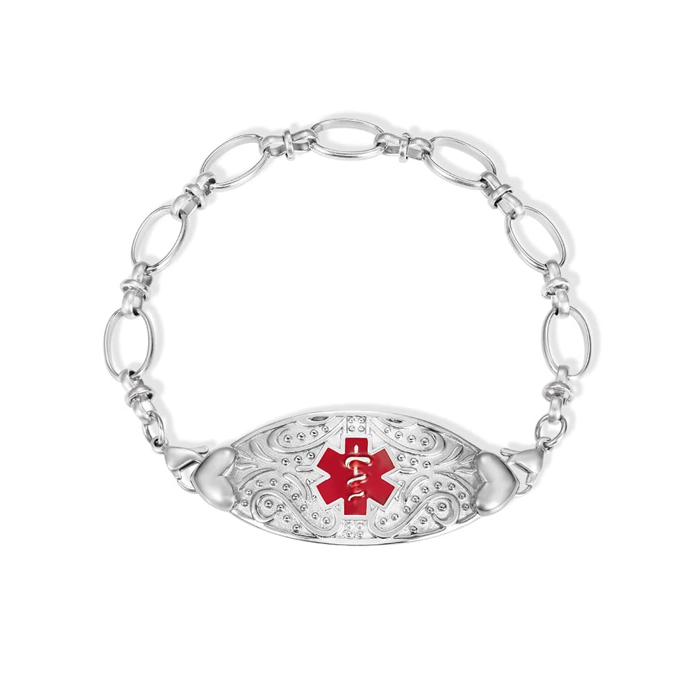 Custom Engraved Stainless Steel Medical Alert ID Bracelets for Women & Men - Personalized Emergency Medical Information Jewelry for Adults (Ideal for Allergies, Diabetes & Heart Conditions)