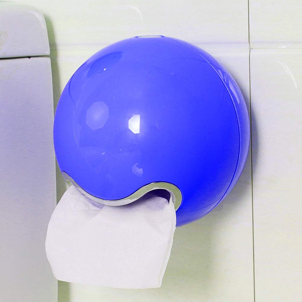 ABS Waterproof Toilet Paper Holder - Wall Mounted Bathroom Tissue Dispenser, Punch-Free Ball Shape Design, Blue | Space-Saving & Stylish for Modern Bathrooms, Powder Rooms & RVs