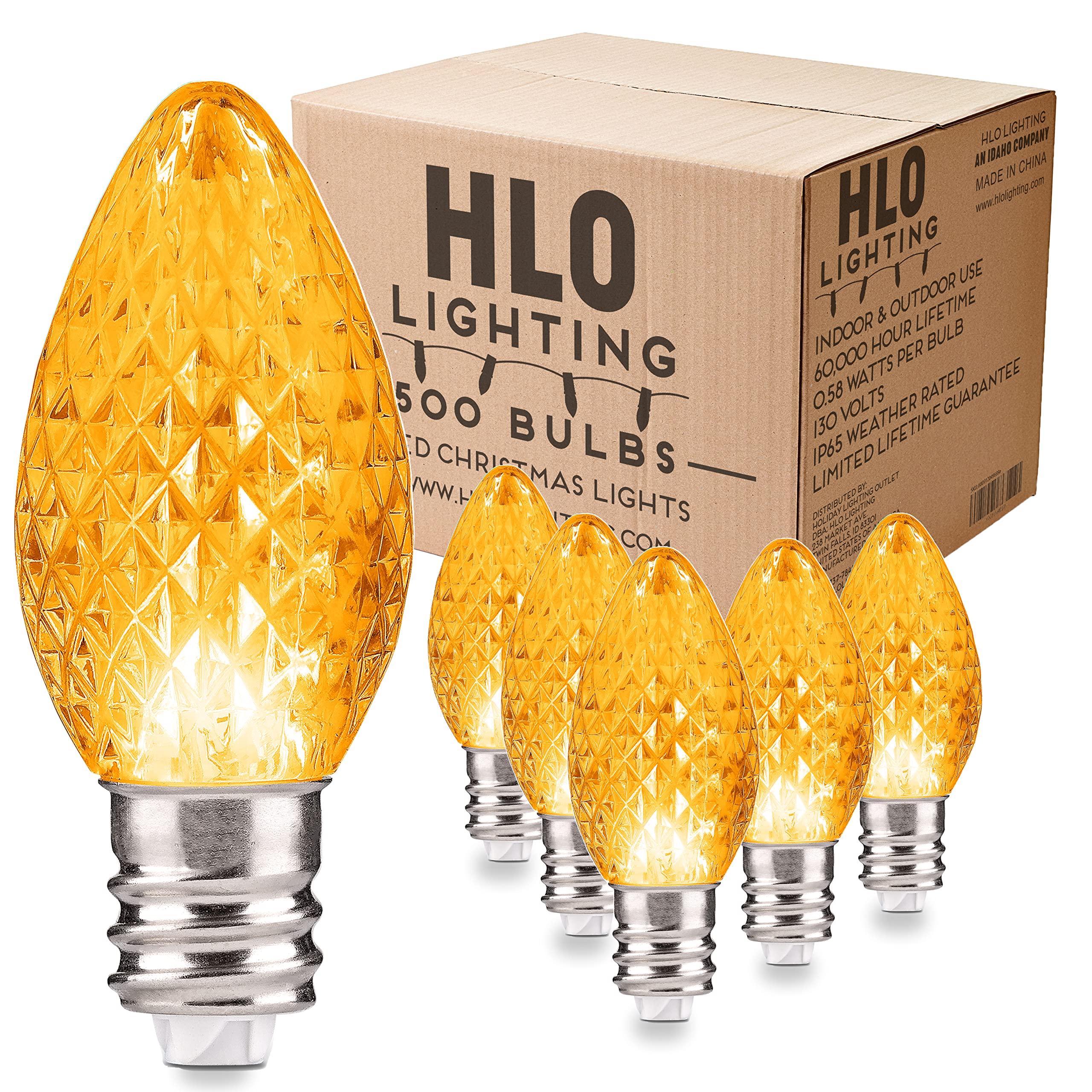 Faceted C7 Christmas Lights - 500 Count Yellow LED Bulbs for Holiday Decor | Indoor & Outdoor Warm White Lighting | Energy-Efficient 2 SMD LEDs per Bulb | Perfect for Tree Trimming, Roof Decorations & Holiday Parties