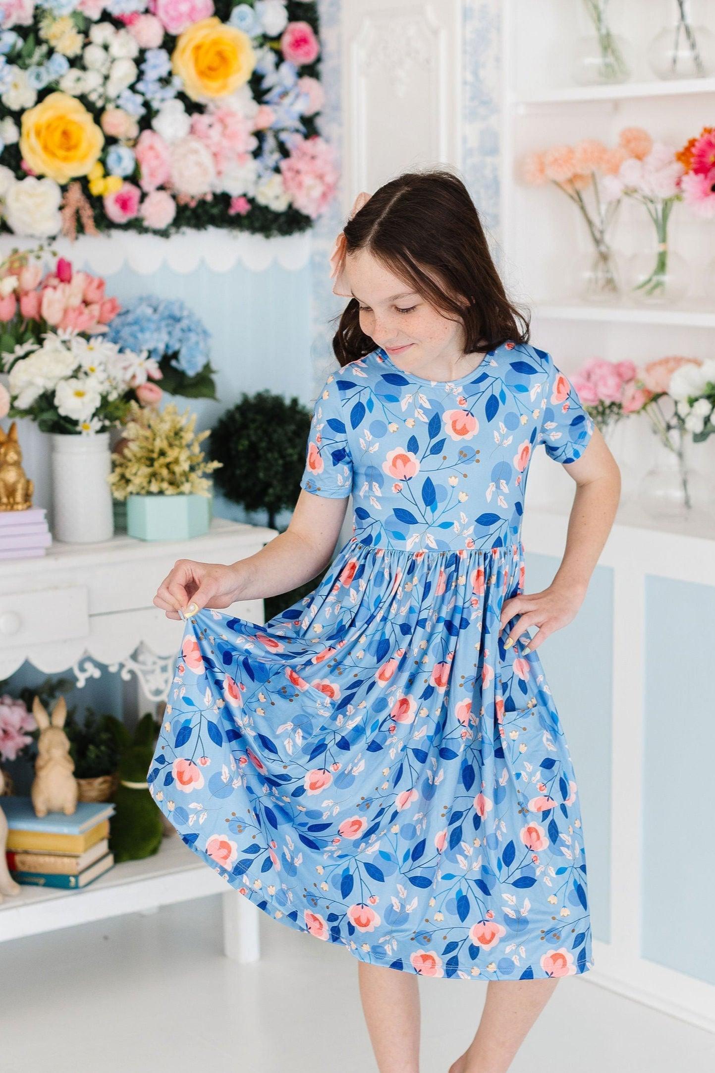 Country Blooms Short Sleeve Pocket Twirl Dress - Floral Summer Swing Dress for Women, Perfect for Beach Vacations, Garden Parties & Casual Outings