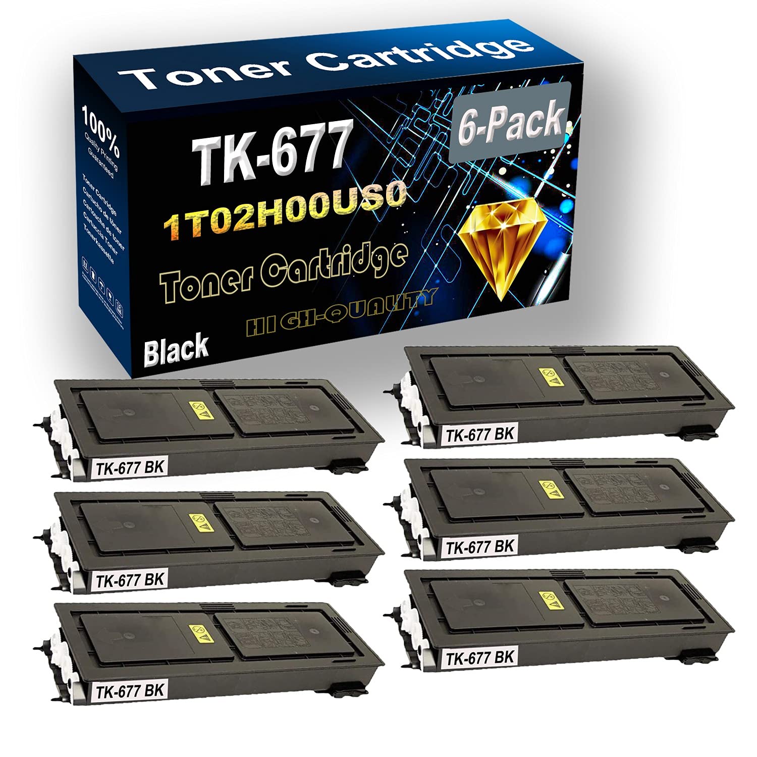 6-Pack Black High Yield TK677/TK-677 Compatible Toner Cartridge for Kyocera KM-2540 KM-2560 KM-3040 KM-3060 & TASKalfa 300i Printers - Office & Home Printing Solution