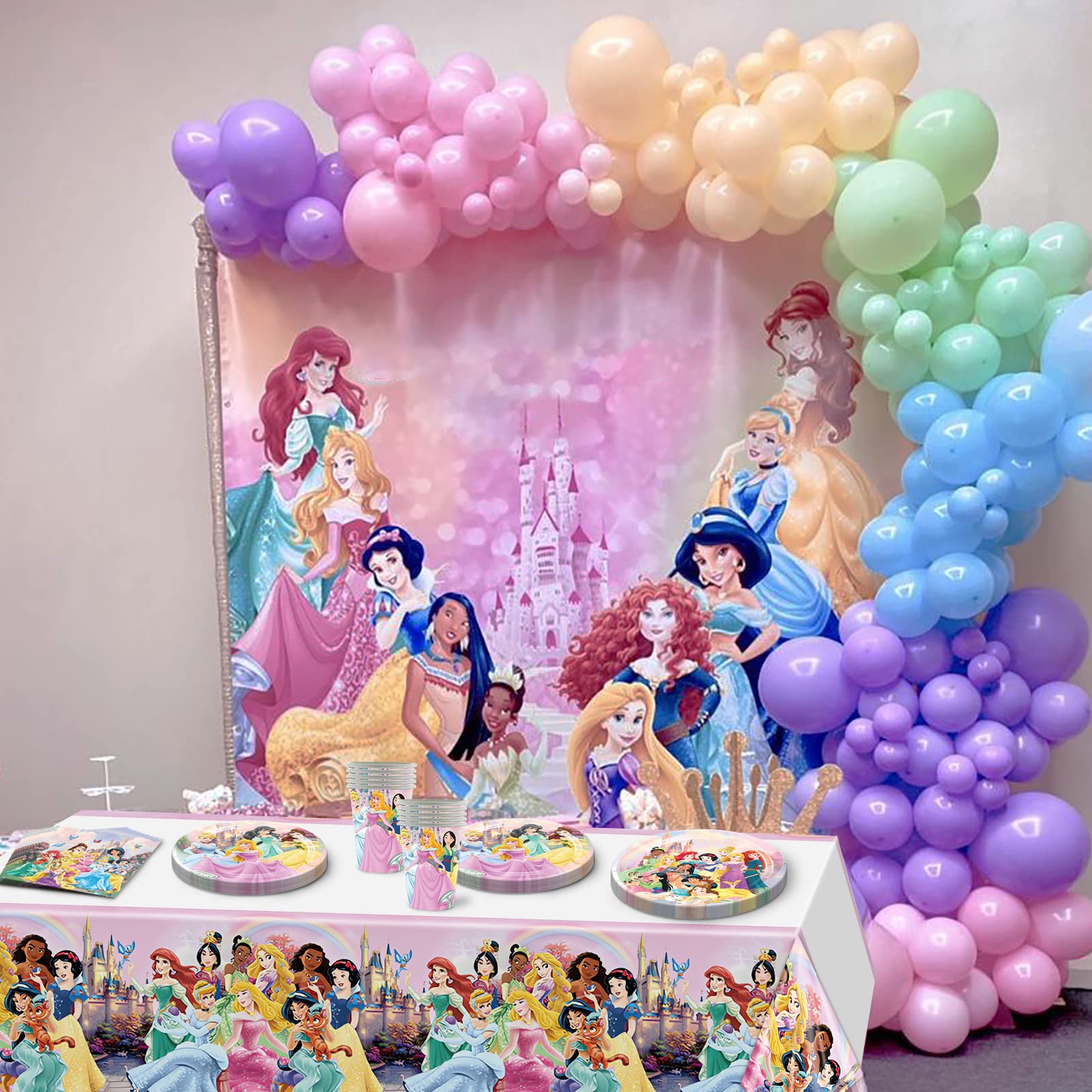 81 PCS Princess Birthday Party Supplies Set - 40 Plates, 20 Napkins, 20 Paper Cups & 1 Table Cover for Girls Boys Birthday Party, Baby Shower, Princess Theme Decorations - Perfect for Birthday Celebrations, Baby Showers & Princess Themed Events
