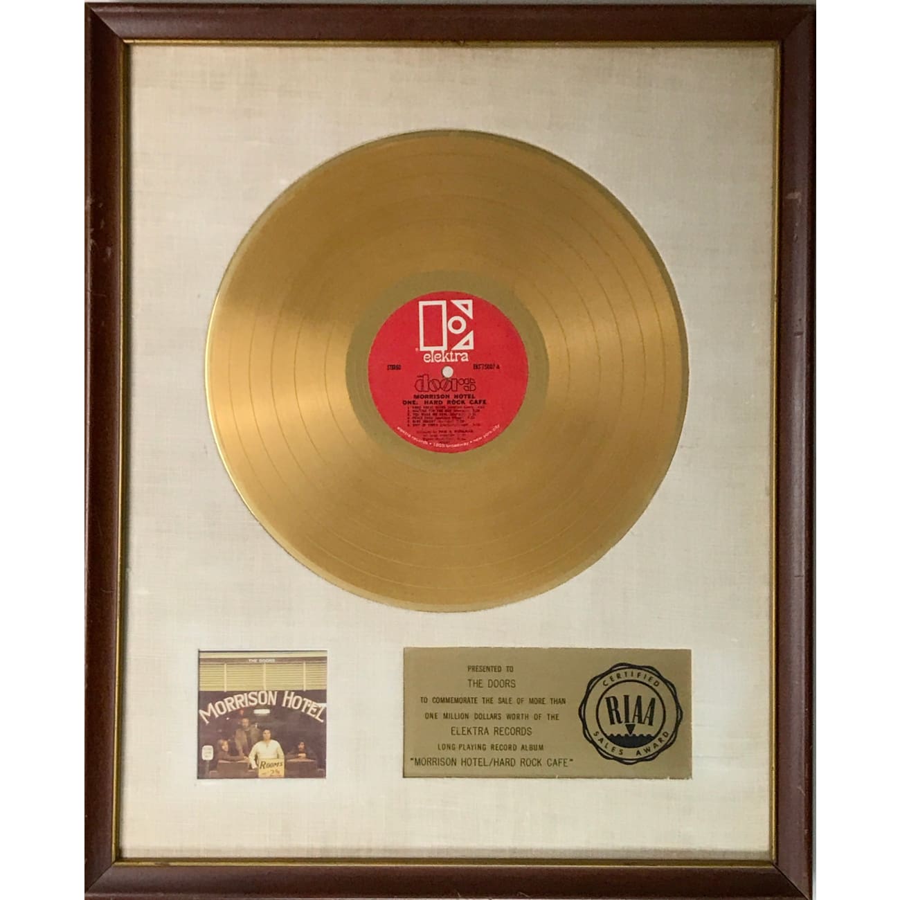 The Doors Morrison Hotel & Hard Rock Cafe RIAA Gold Album Award - Rare Collectible Music Memorabilia for Fans and Collectors - Perfect for Music Enthusiasts, Rock Decor, and Vintage Gift Ideas