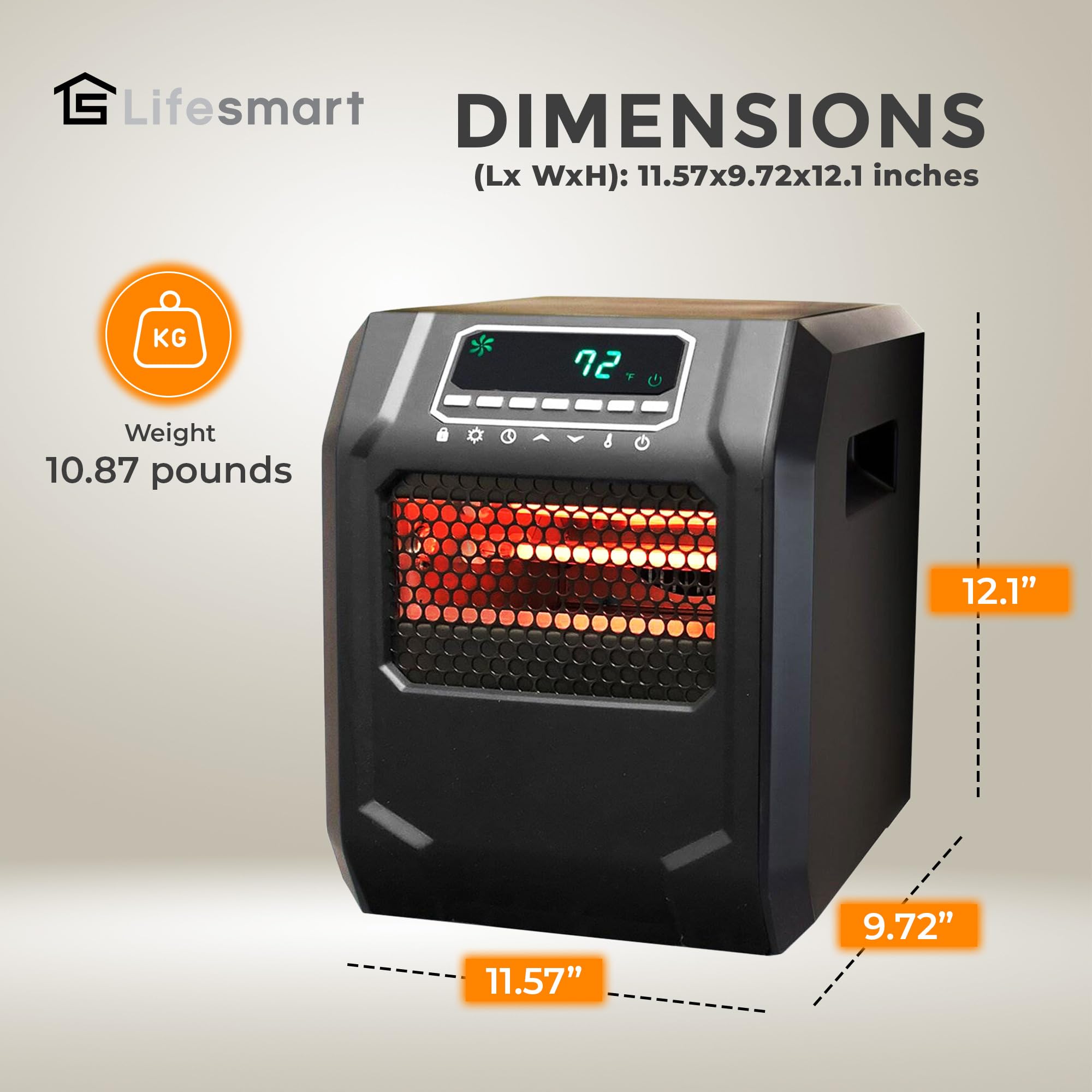 LifeSmart 1500W Portable Infrared Quartz Heater - 4 Heating Elements, 3 Adjustable Heat Settings & Digital Control Panel - Fast Heating Indoor Space Heater for Bedroom, Office & Home Use - Energy Efficient & Safe Black Electric Heater