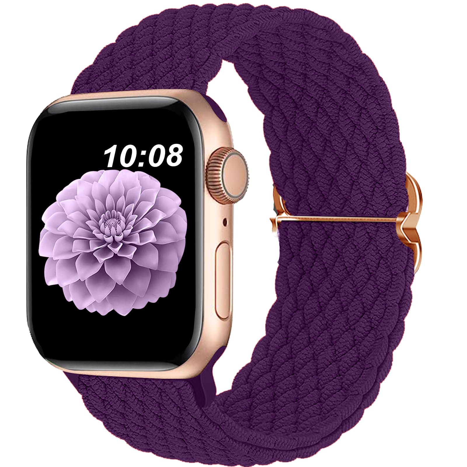 Braided Solo Loop Stretch Band for Apple Watch Series 9/8/7/6/5/4/3/2/Ultra/SE - Compatible with 38mm 40mm 41mm 42mm 44mm 45mm 49mm - Soft Breathable Nylon Weave for Women & Men - Perfect for Workouts, Running & Everyday Wear