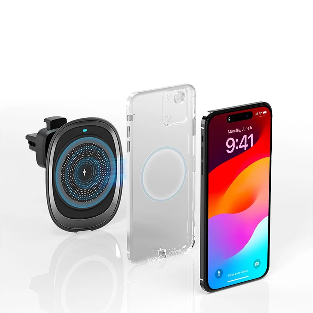 ThunderDrive MagSafe Car Charger - Fast Wireless Charging for iPhone 12/13/14/15 Pro Max - Secure Mount for Dashboard & Air Vent - Perfect for Road Trips & Commuting