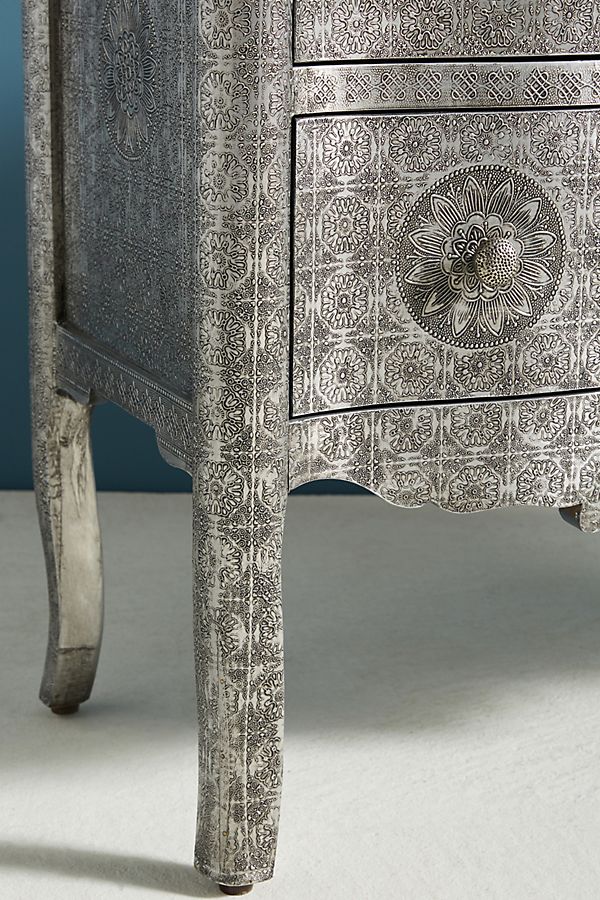 Hand Embossed 4-Drawer Dresser in German Silver | Vintage Metal Chest of Drawers for Bedroom, Living Room & Office Storage