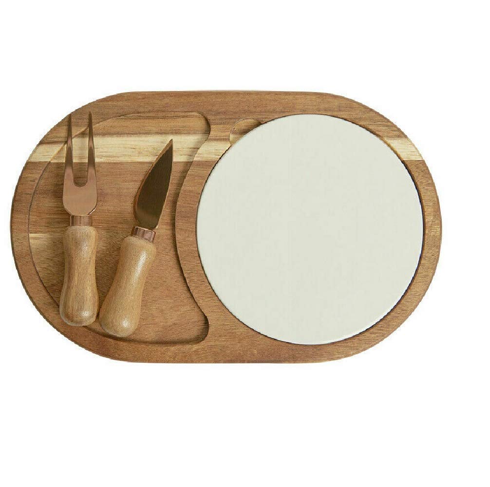 Premium Wood & Ceramic Cheese Board Set - Charcuterie Serving Platter for Entertaining, Wine Pairing & Gourmet Gift Giving