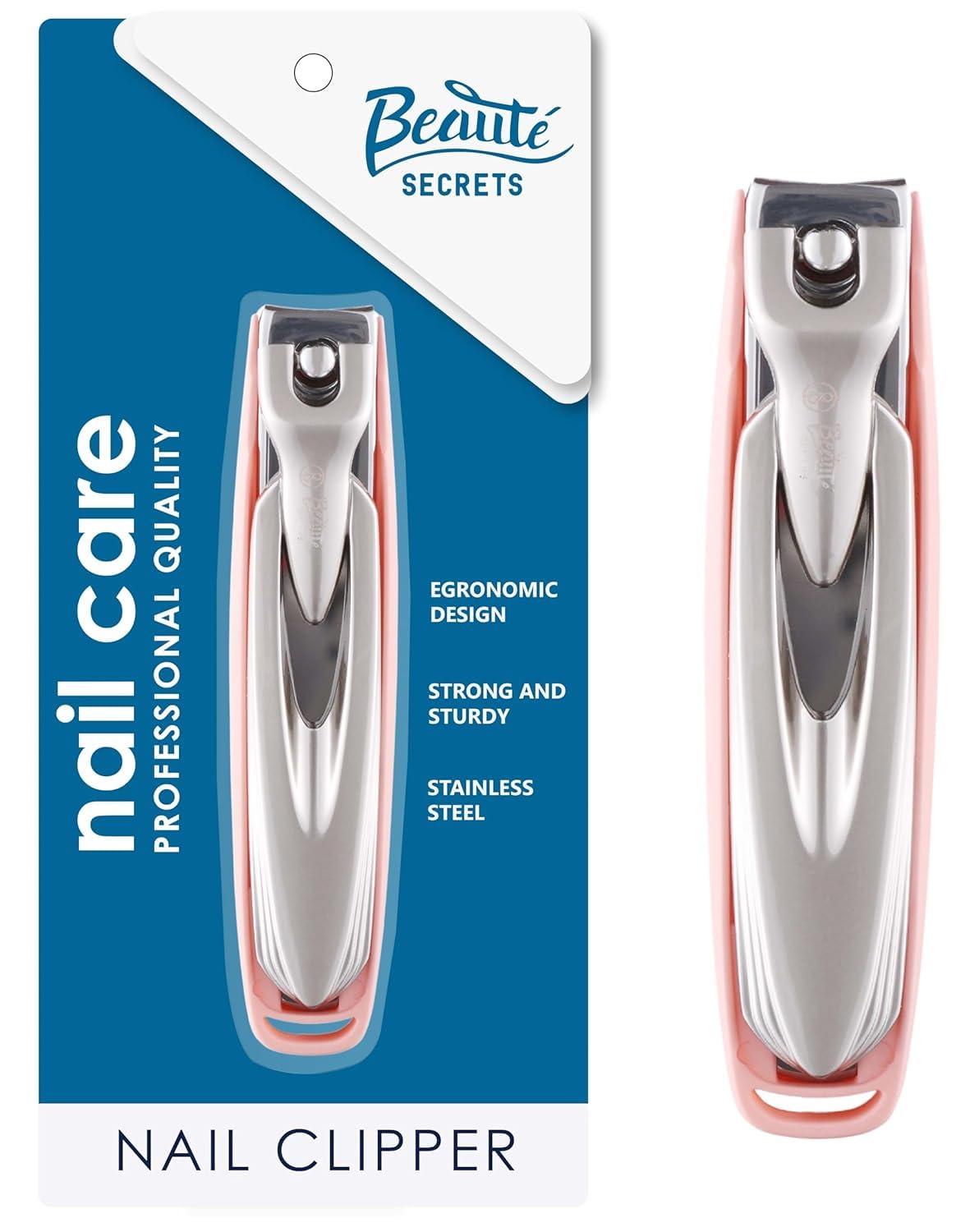 Beauté Secrets Professional Nail Clipper Set with Splash-Proof Storage Box - Large Detachable Fingernail & Toenail Clippers, Easy Clean Nail Trimmer with Nail Files for Men & Women (Pink) - Perfect for Home, Travel & Salon Use