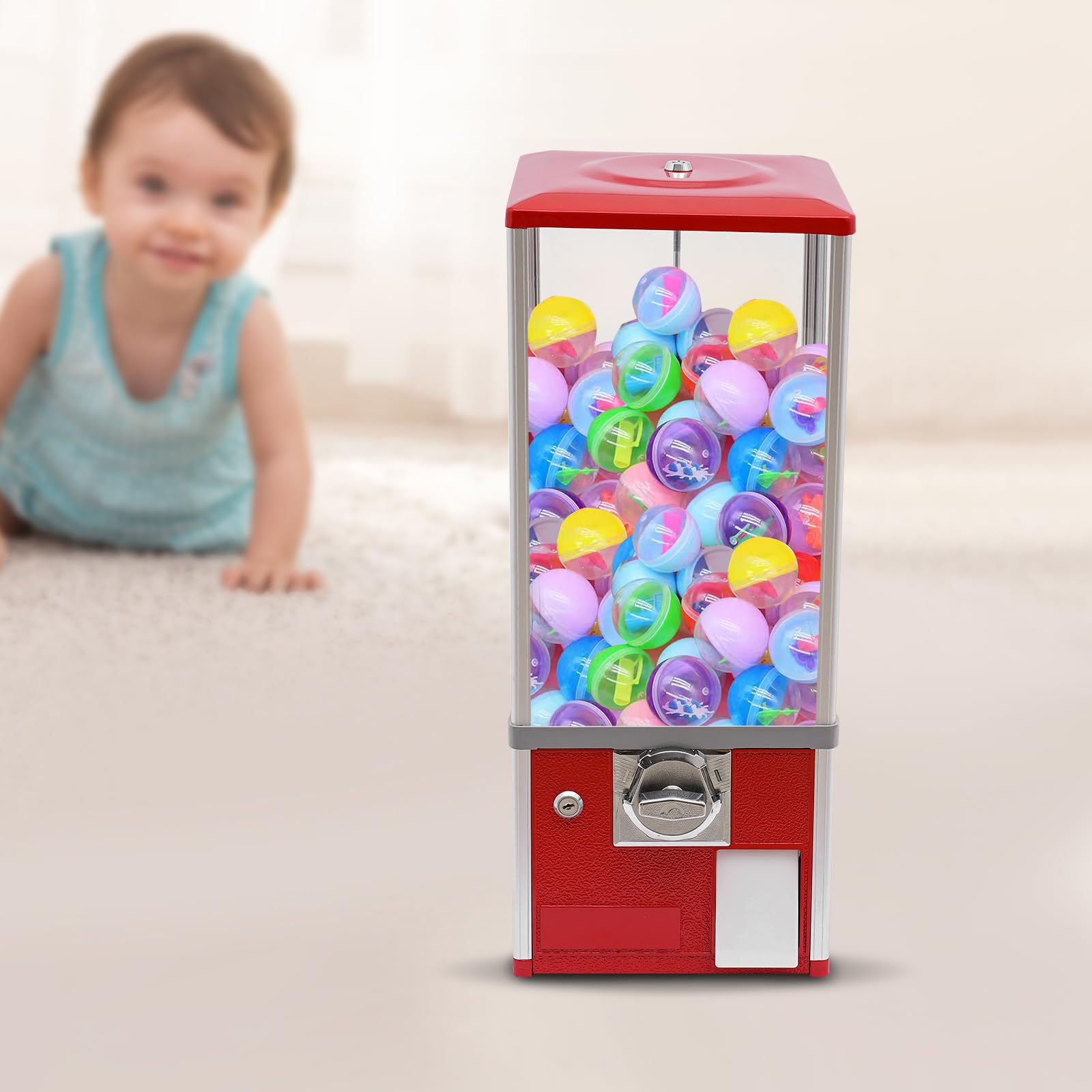 25in Height Commercial Vending Machine - 25 Cent Candy & Gumball Dispenser, Toy Capsule Vending Machine for Game Stores, Retail Shops, Arcades, Malls (Red) - Perfect for Kids' Entertainment & Small Business Revenue