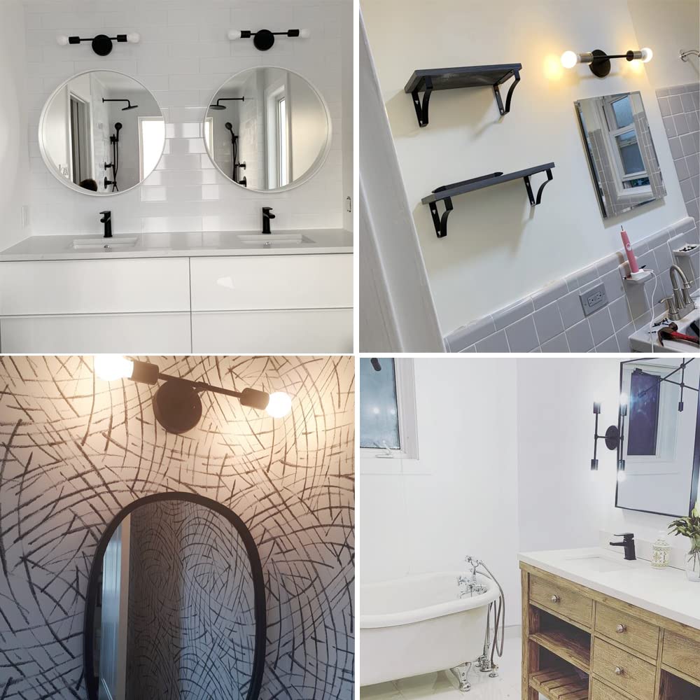 Modern Black Wall Sconce Light - 2 Light Industrial Vanity Fixture with E26 Base - Bathroom, Living Room, Bedroom, Hallway, Entryway & Porch Lighting - Perfect for Ambient & Task Lighting (2 Lights-1pc-Black)