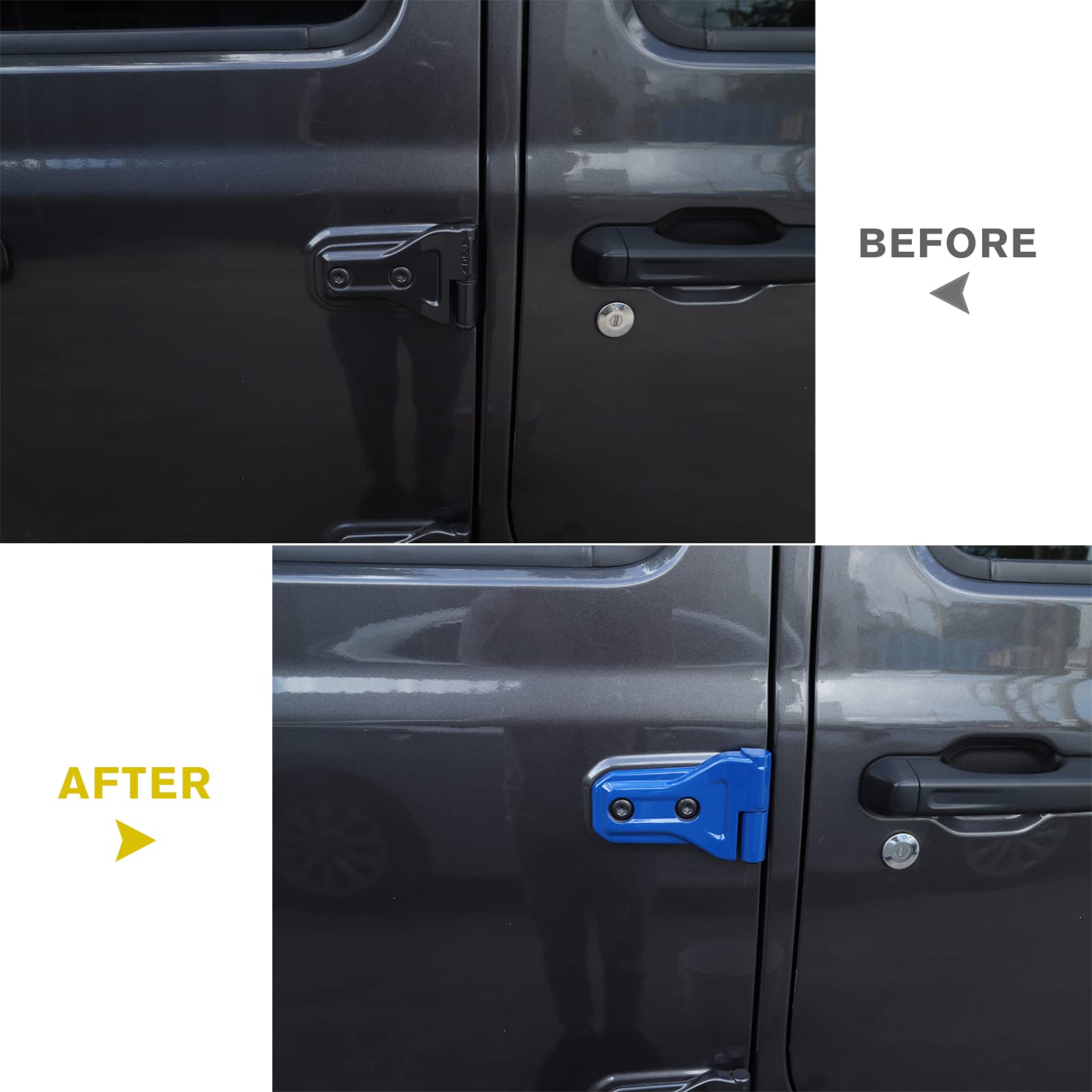 Jeep Wrangler JL JLU & Gladiator JT Door Hinge Covers (2018-2020) - Blue Exterior Accessories 8-Pack - Scratch Protection & Style Upgrade for Off-Road Adventures & Daily Driving