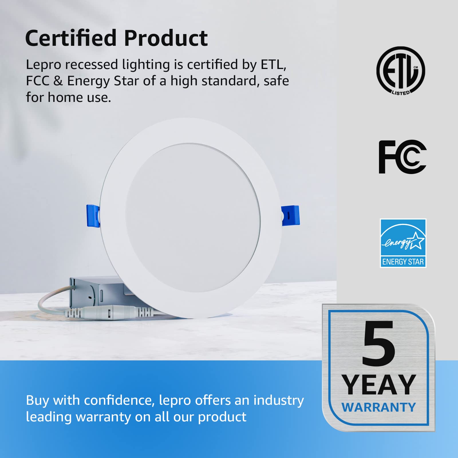 Lepro 4 Inch 12 Pack Dimmable LED Recessed Lights - 10W Slim Downlight with Junction Box, 750LM 5000K Daylight, Energy Star Certified - Perfect for Kitchen, Living Room, Bedroom, and Office Lighting
