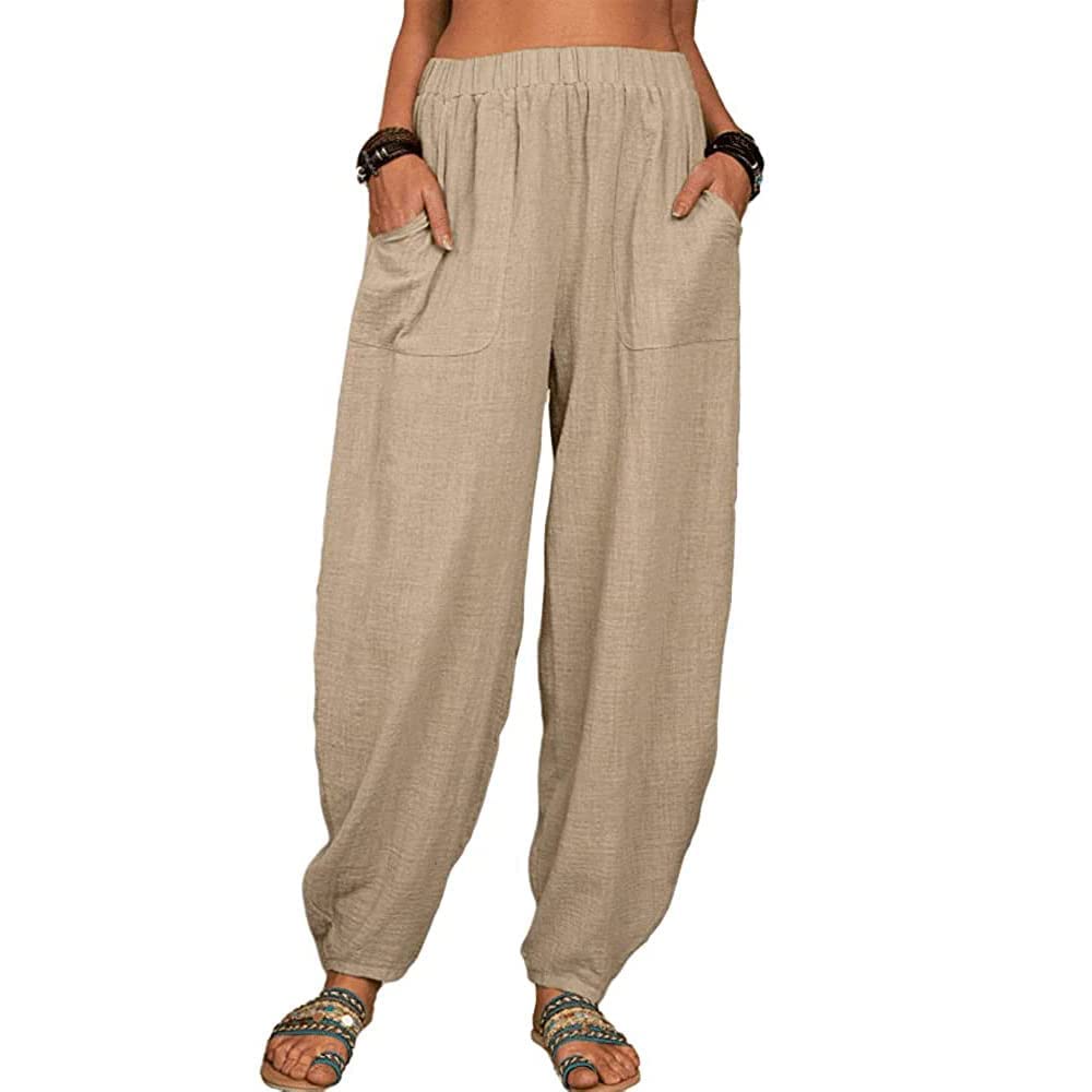 TIAFORD Women's Harem Pants - Soft Cotton Linen Casual Capri Pants with Pockets | Loose Fit Cropped Boho Pants for Yoga, Lounge & Summer Outfits