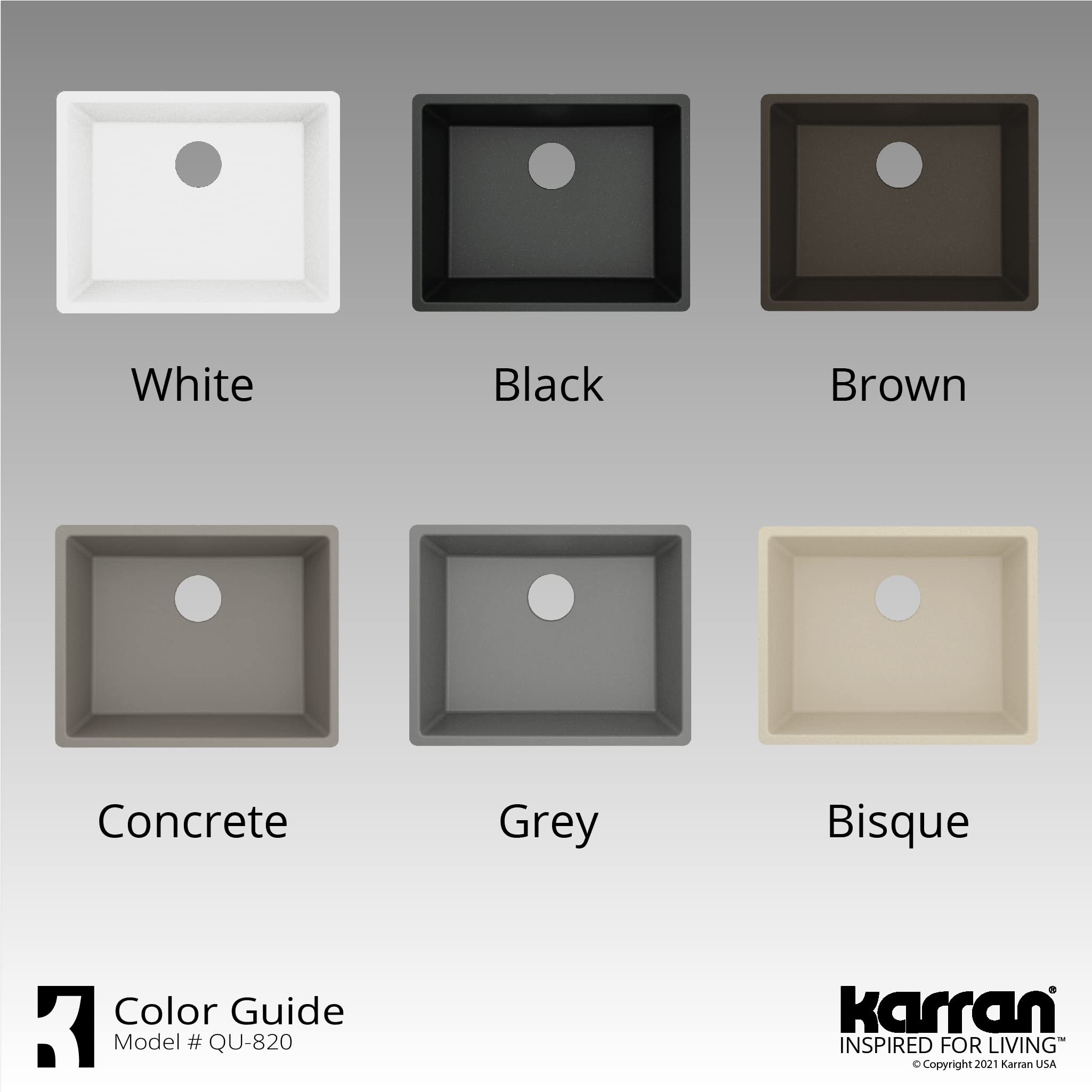 Karran QU-820 Undermount 24.38 Inch Single Bowl Quartz Kitchen Sink Kit in Grey - Durable Stain-Resistant Sink for Modern Kitchens & Food Prep Areas