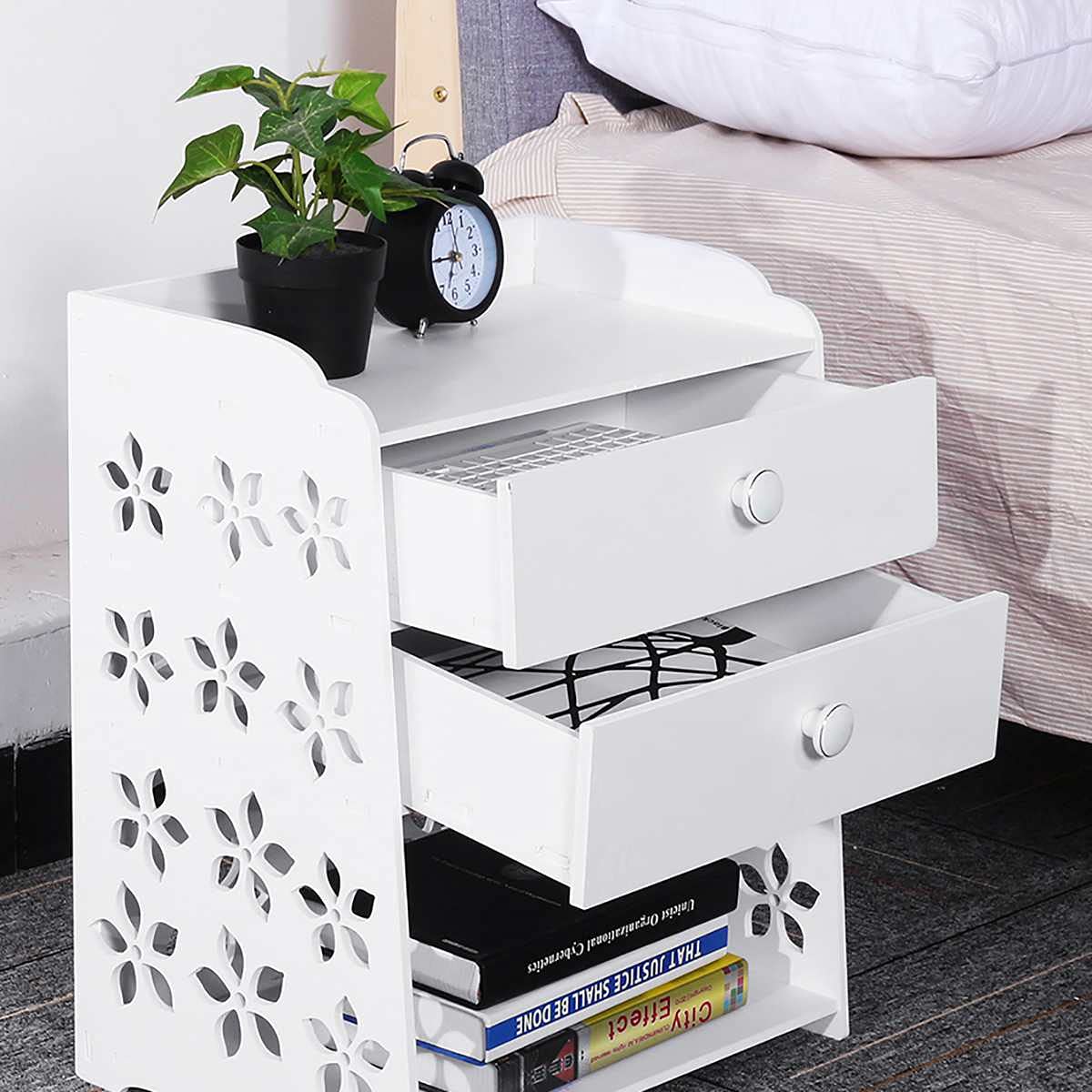 TOMYEUS Nightstand with 2 Drawers - Modern Bedside Table with Storage Basket, Cabinet & Organizer for Bedroom (Type A) | Perfect for Small Spaces, Apartment Living & Guest Rooms