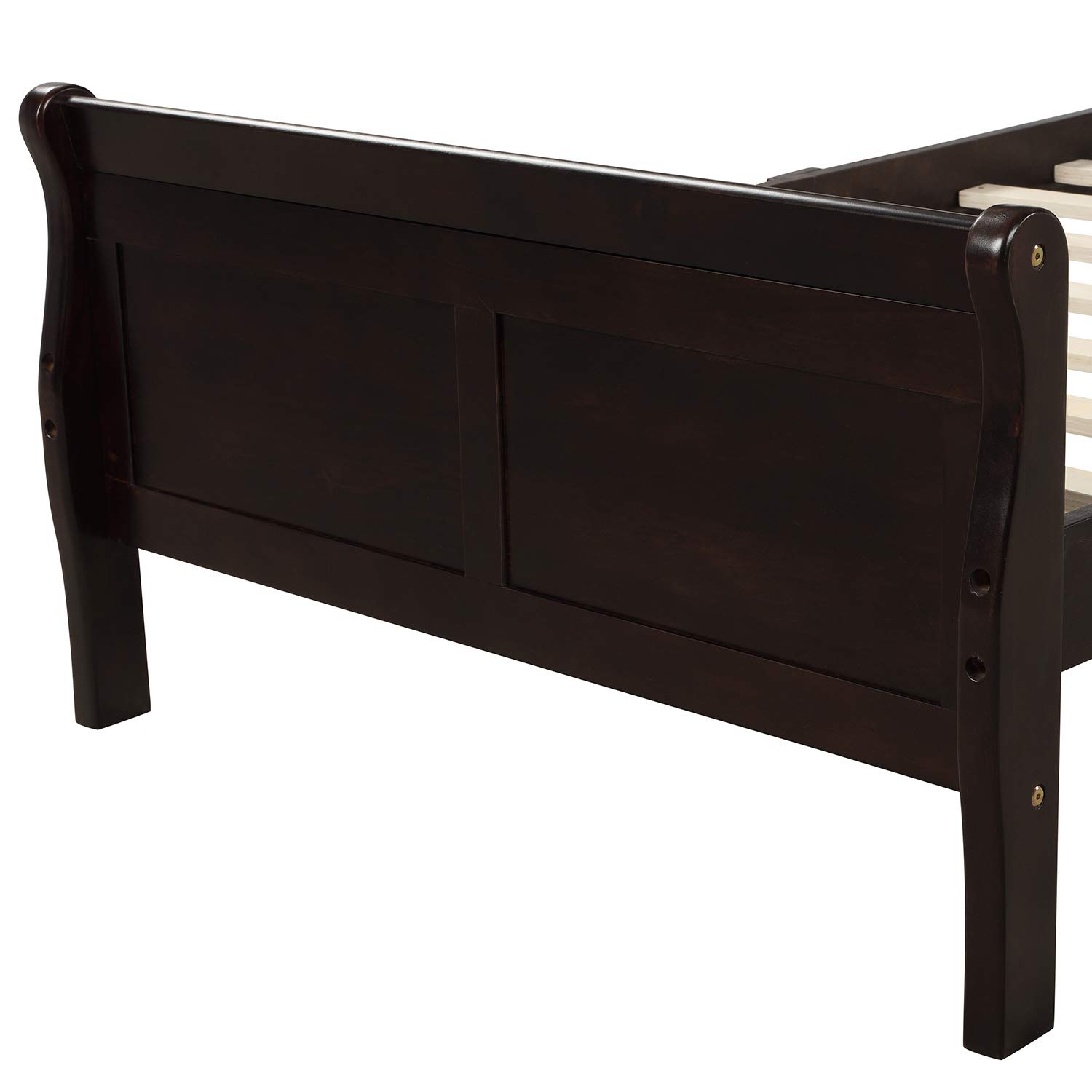 Merax Twin Wood Platform Bed Frame with Headboard & Footboard - Solid Wood Slat Support, Espresso Finish - Perfect for Kids' Rooms, Guest Bedrooms & Small Spaces