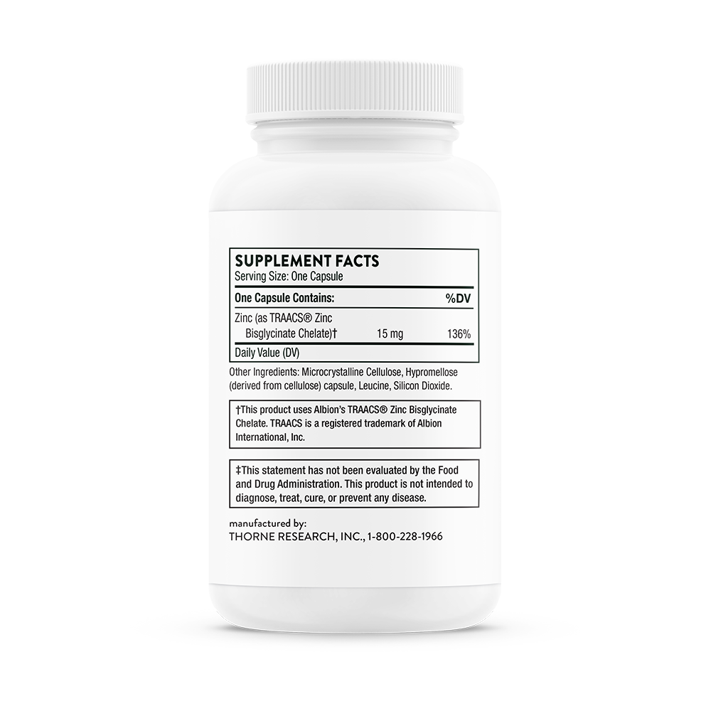 Thorne Zinc Bisglycinate 15mg Supplement - Highly Absorbable Zinc Picolinate for Immune Support & Skin Health - Vegan, Non-GMO - Supports Wellness & Energy - Perfect for Daily Immune Boosting & Healthy Skin Care Routine