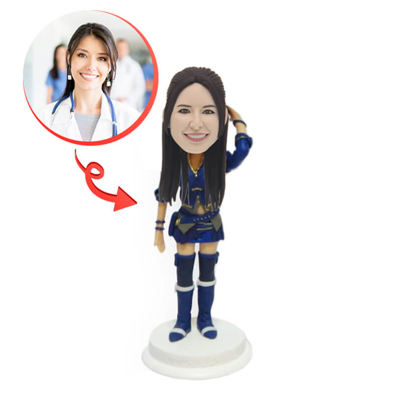 Custom Cowgirl Western Theme Bobblehead with Denim Hat - Unique Personalized Western Decor for Home, Office, or Car Dashboard - Perfect Gift for Country Music Lovers & Rodeo Fans