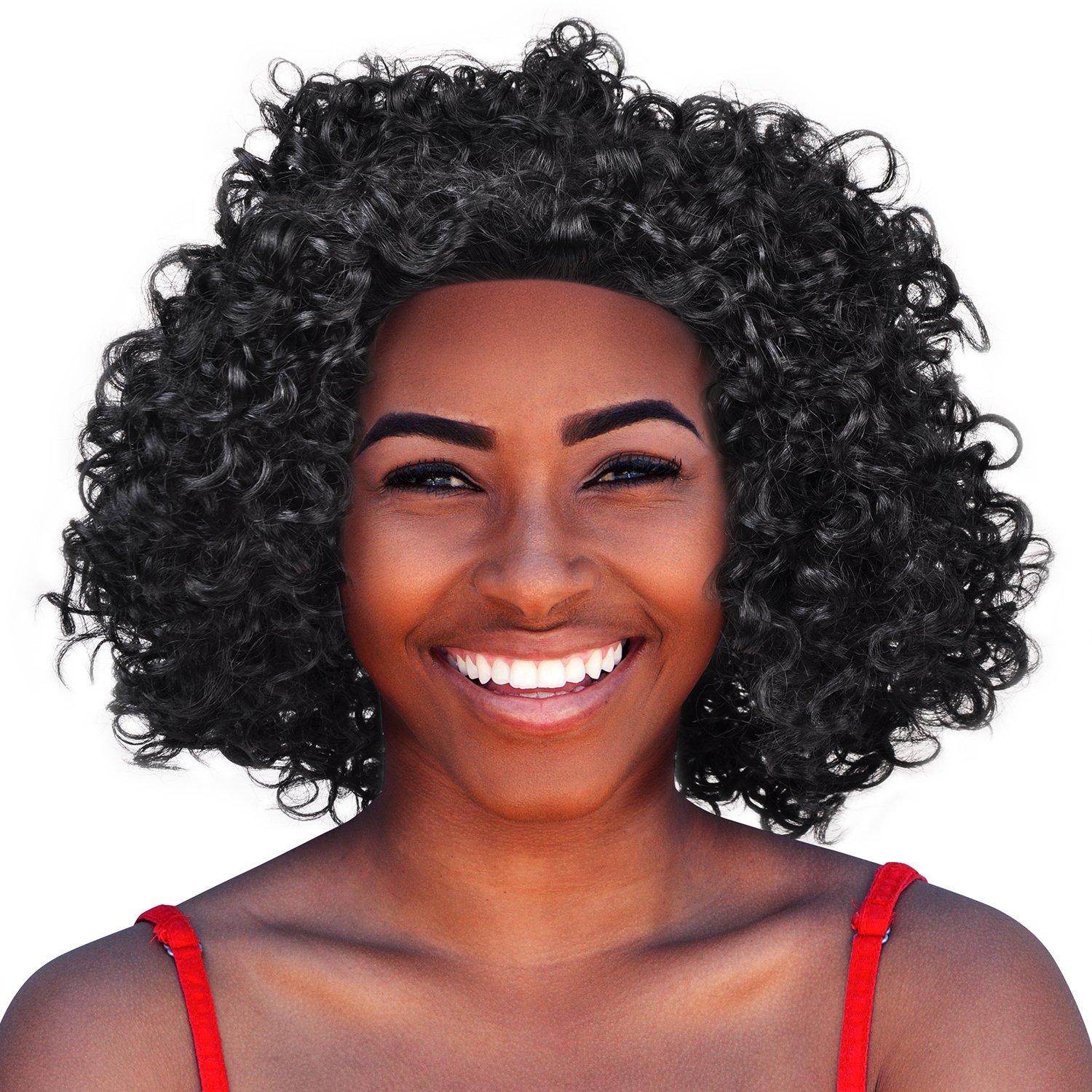 Tirrinia Synthetic Kinky Curly Half Wig - Short Afro Wigs for Black Women | Heat Resistant Daily Wear Wig in Jet Black | Perfect for Cosplay, Daily Styling & Protective Hairstyles