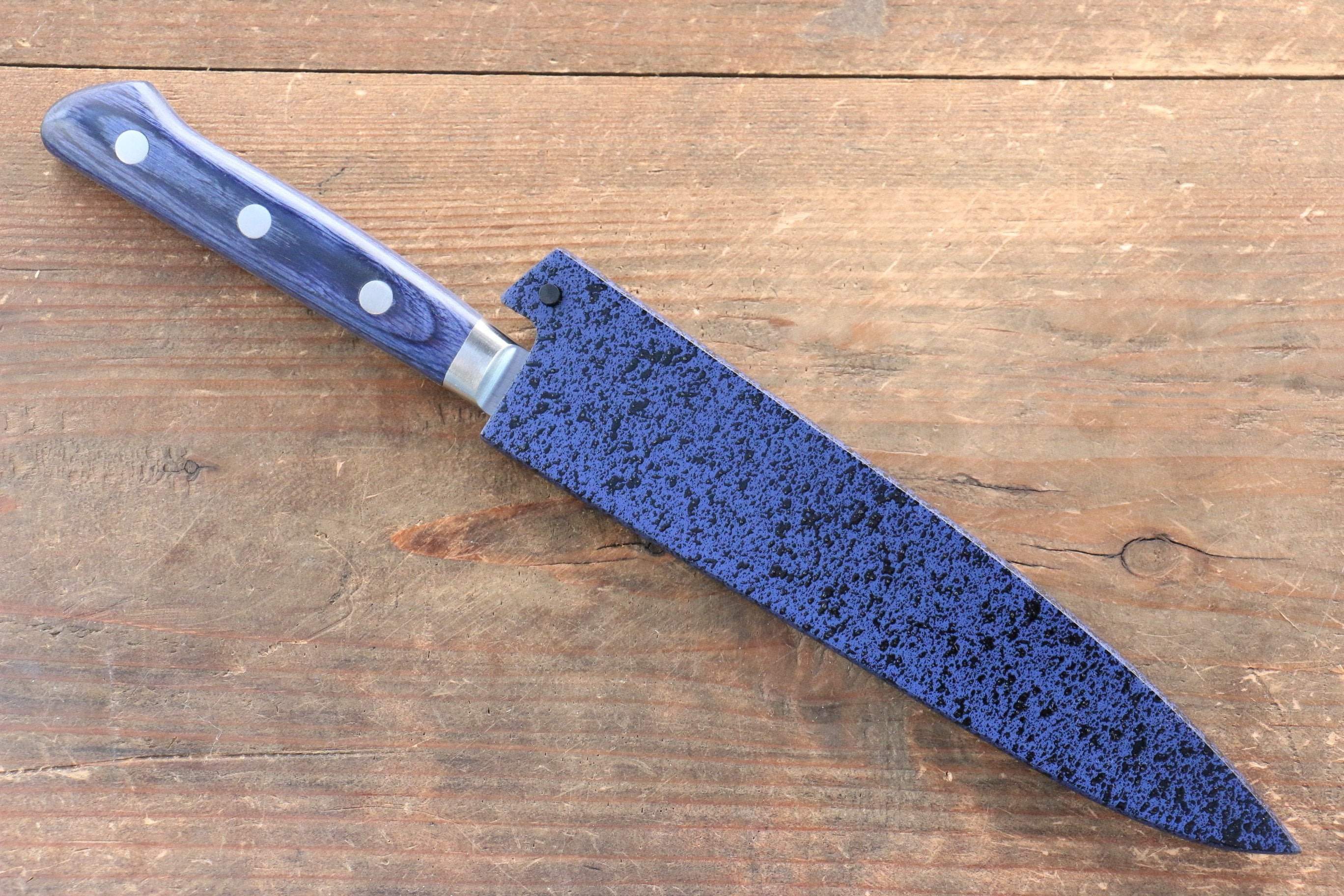 Premium Japanese Seisuke Seiten Molybdenum Petty Utility Knife 120mm - Blue Pakkawood Handle with Protective Sheath - Ideal for Home Cooking, Sushi Preparation & Professional Chef Use
