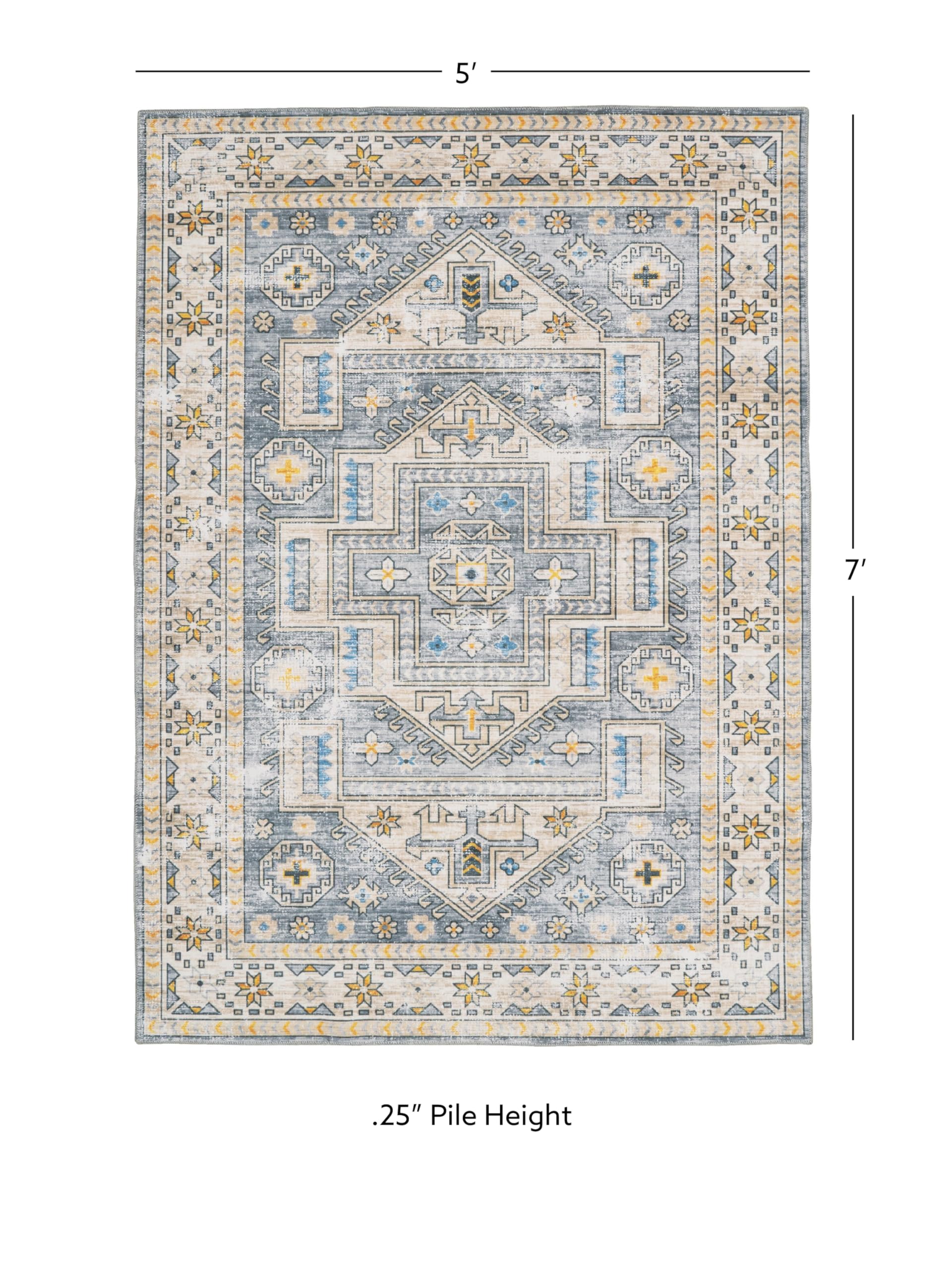 Linon Home Decor Washable Area Rug 5' x 7' - Soft Grey & Beige Modern Design for Living Room, Bedroom, Nursery | Indoor Non-Slip Floor Mat Easy to Clean