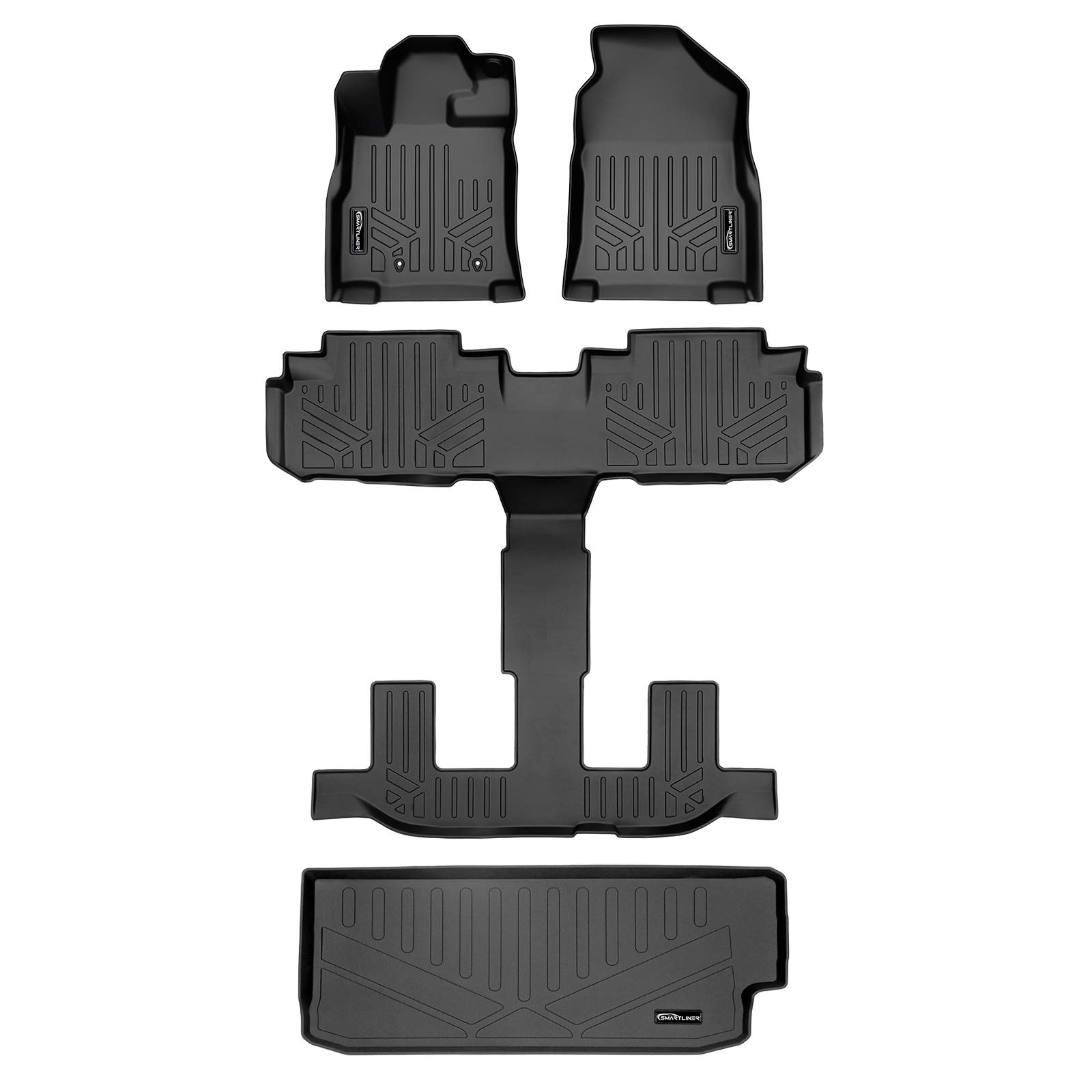 MAXLINER All-Weather Floor Mats 3-Row Set with Cargo Liner - Premium Black Custom Fit for 2019-2021 Subaru Ascent with 2nd Row Bucket Seats & Subwoofer | Perfect for Family Road Trips, Off-Road Adventures & Daily Commute