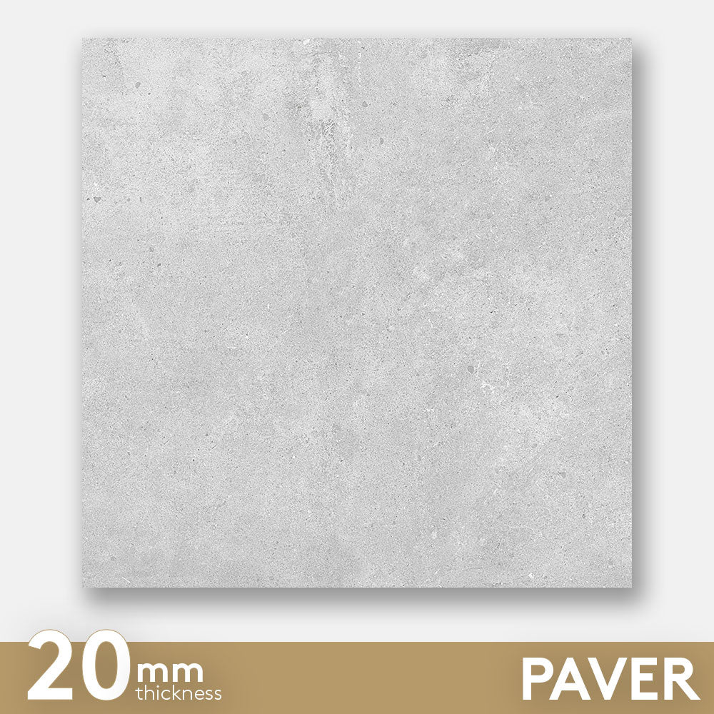 Premium Prague Light Grey 600x600x20mm Outdoor Concrete Look Porcelain Paver Tile - Durable & Weatherproof for Patios, Walkways, and Pool Decks