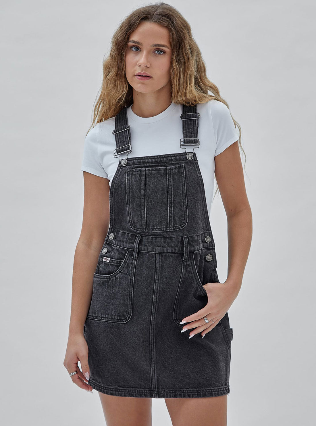 Guess Originals Black Denim Mini Overalls Dress - Stylish & Comfortable for Casual Outings, Parties & Date Nights