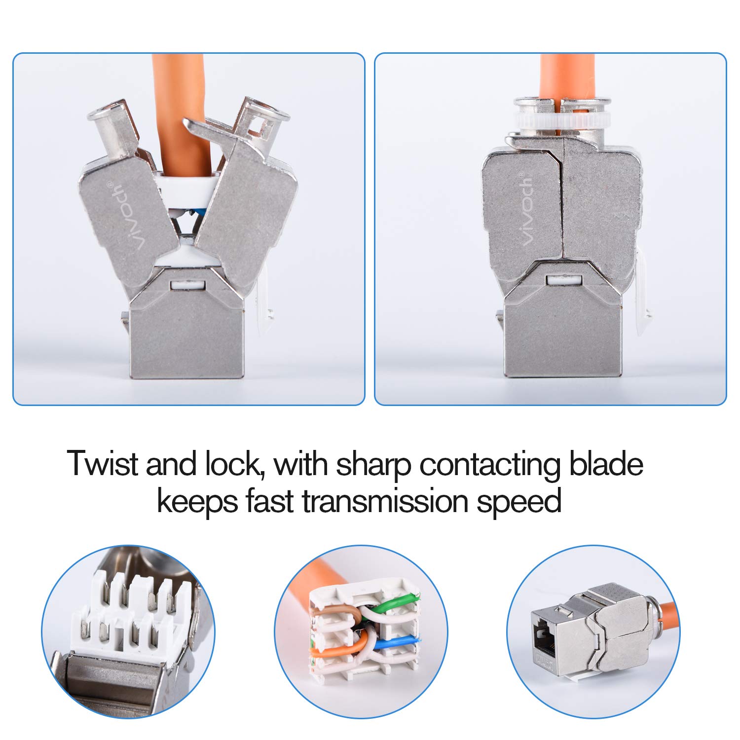 10-Pack Cat7 Keystone Jack - Shielded RJ45 FTP Tool-Less Zinc Alloy Modular Jack Adapter for 10G Ethernet - Perfect for Home/Office Network Setup & Server Rooms