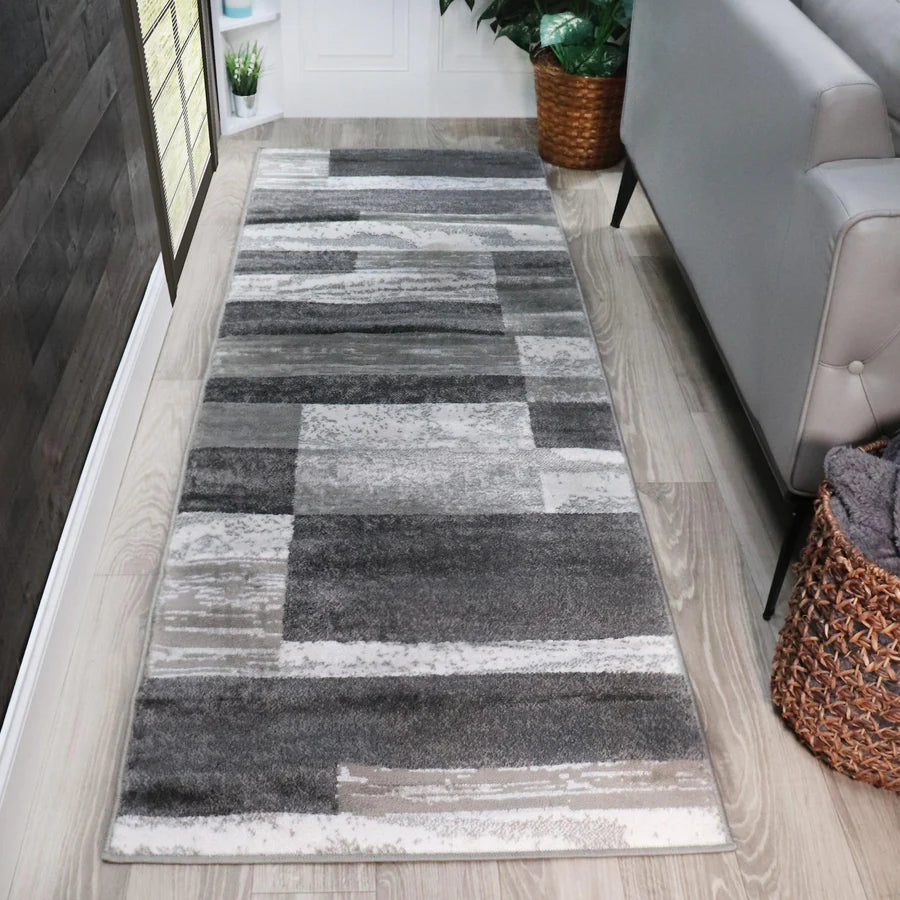 Stylish Rockwood Contemporary Geometric Patchwork Area Rug - Non-Slip Indoor Runner for Living Room, Bedroom & Office Decor