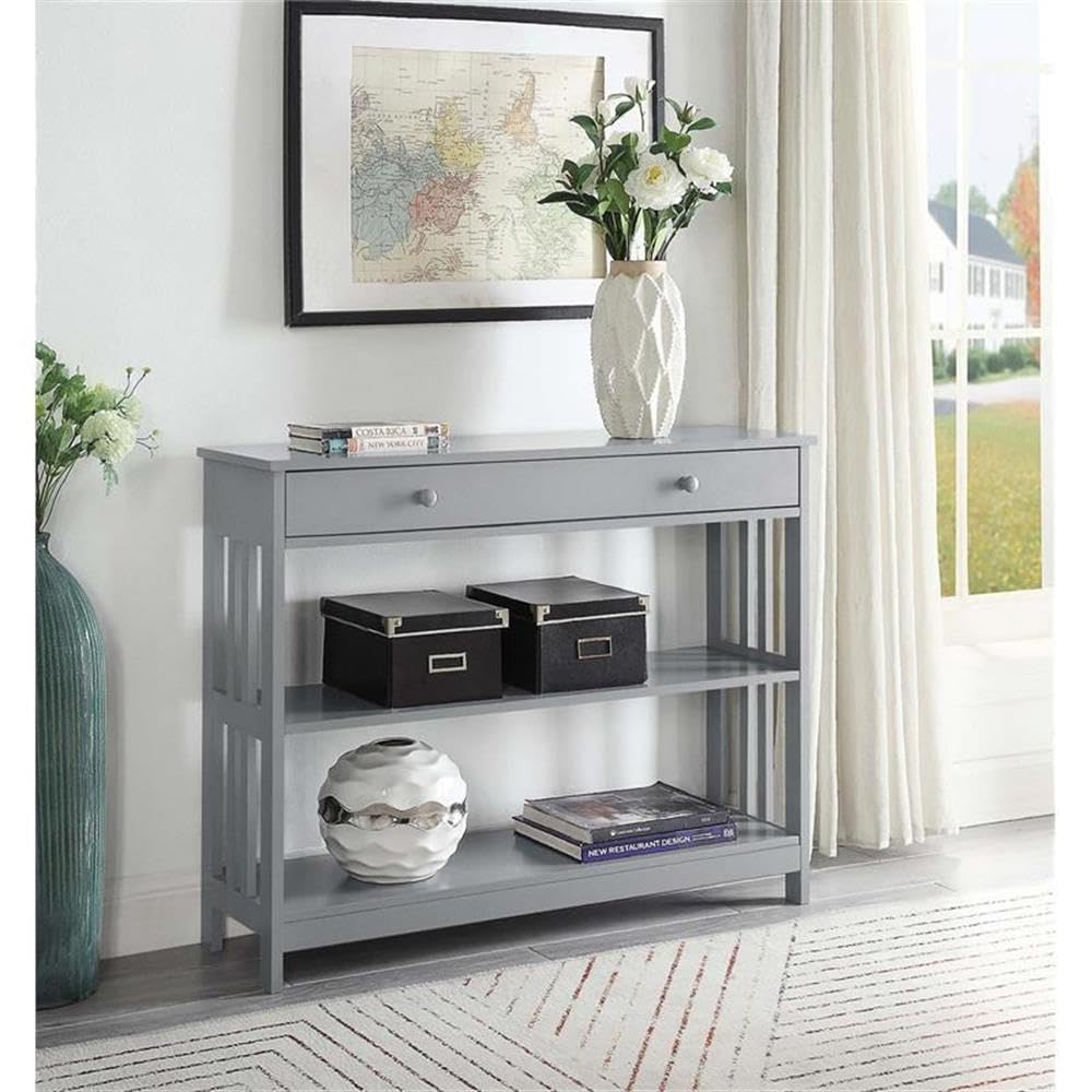 Pemberly Row Transitional Mission Style One-Drawer Console Table - Gray Wood Finish Entryway Table for Hallway, Living Room & Dining Room Decor
