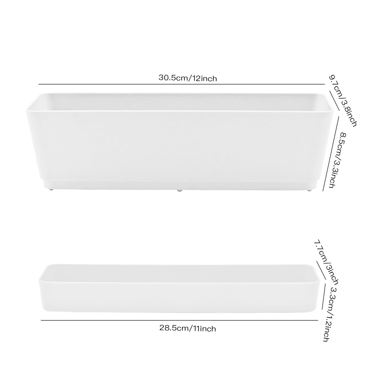 Lainrrew 3 Pack White Window Box Planters - 12 Inch Rectangular Plastic Flower Pots with Drainage Trays | Perfect for Balcony, Windowsill, Garden & Home Office Decor | Indoor & Outdoor Plant Containers for Herbs, Flowers & Succulents