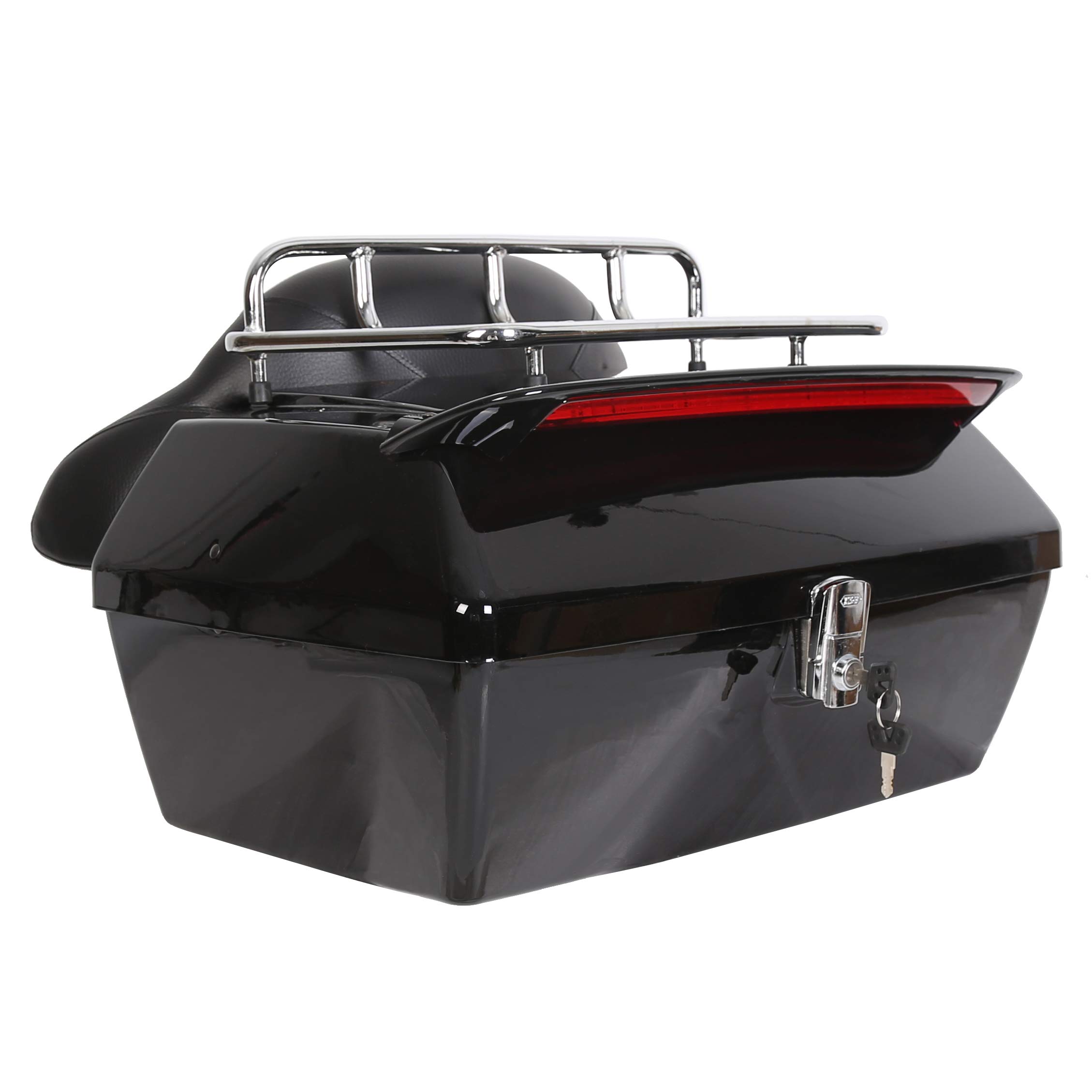 KUAFU Universal Motorcycle Trunk Tour Pack - Fits Yamaha, Honda, Harley Davidson, Suzuki & Vulcan - Black Hard Luggage Tail Box with Backrest & LED Tail Light - Perfect for Long Distance Riding, Commuting & Road Trips