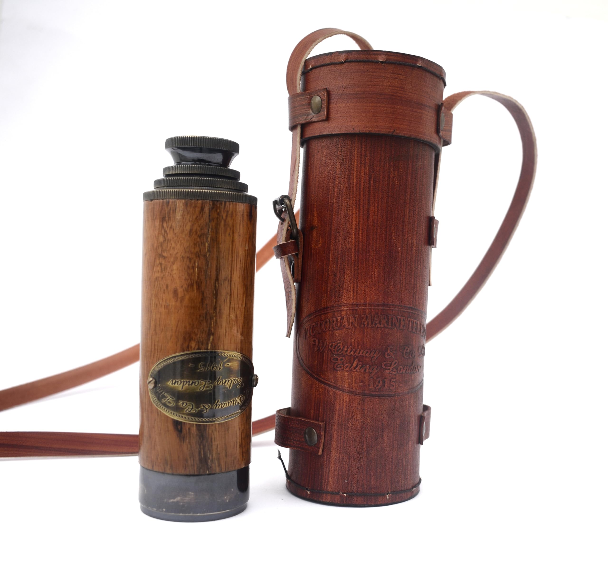 Vintage Brass Telescope Spyglass Ottway London 14-Inch Military Telescope with Leather Case - Commando Style, Wooden Finish - Perfect for Nautical Decor, Historical Reenactments & Unique Gifts