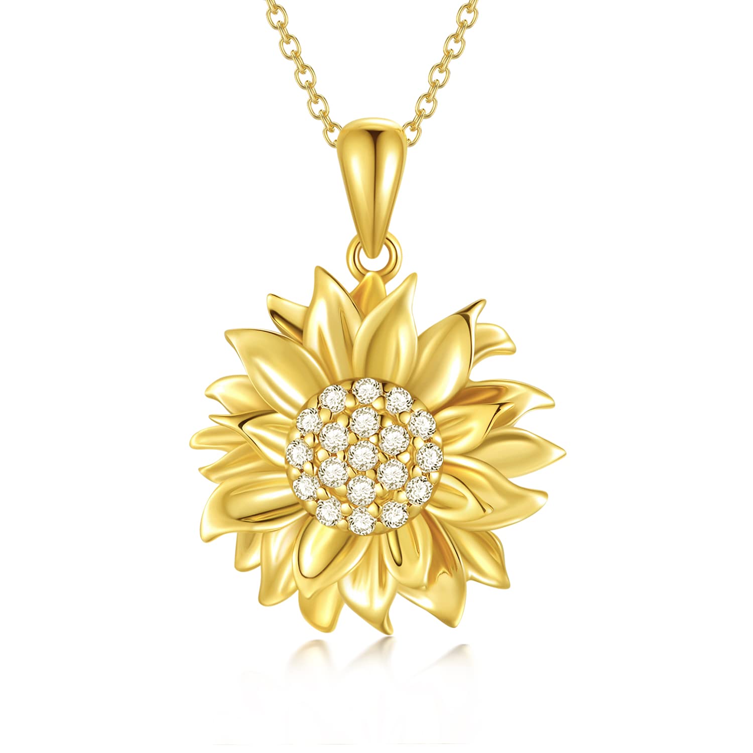 18K Gold Plated Sterling Silver Sunflower Pendant Necklace for Women - Nature Inspired Diamond Sunflower Jewelry | Perfect Anniversary, Mother's Day & Birthday Gift for Her | Adjustable 18-20 Inch Chain | Ideal for Weddings, Date Nights & Special Occasions
