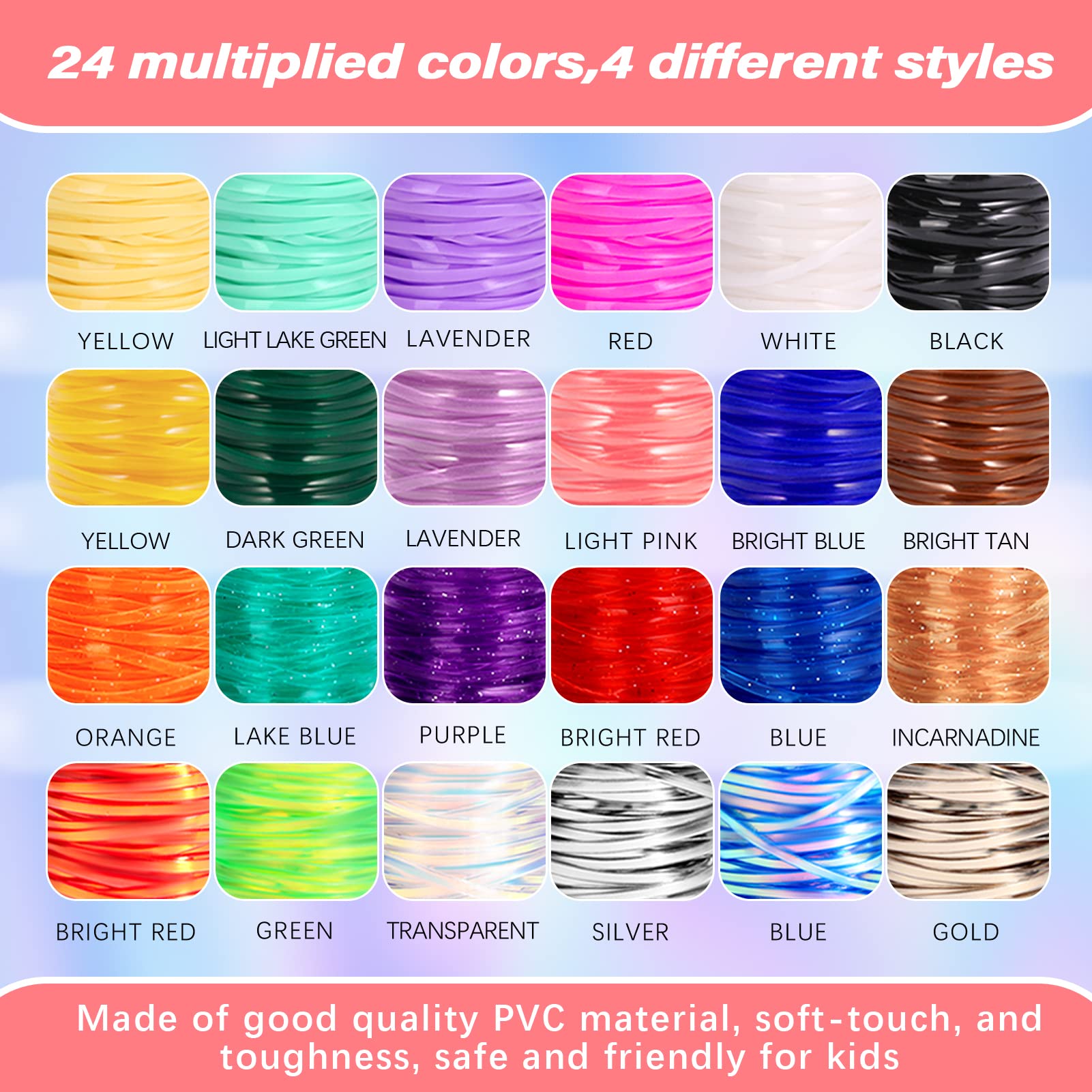 Colorful Plastic Lacing String for DIY Crafts - 24 Rolls, 788 Feet - Perfect for Bracelets, Keychains & Lanyards