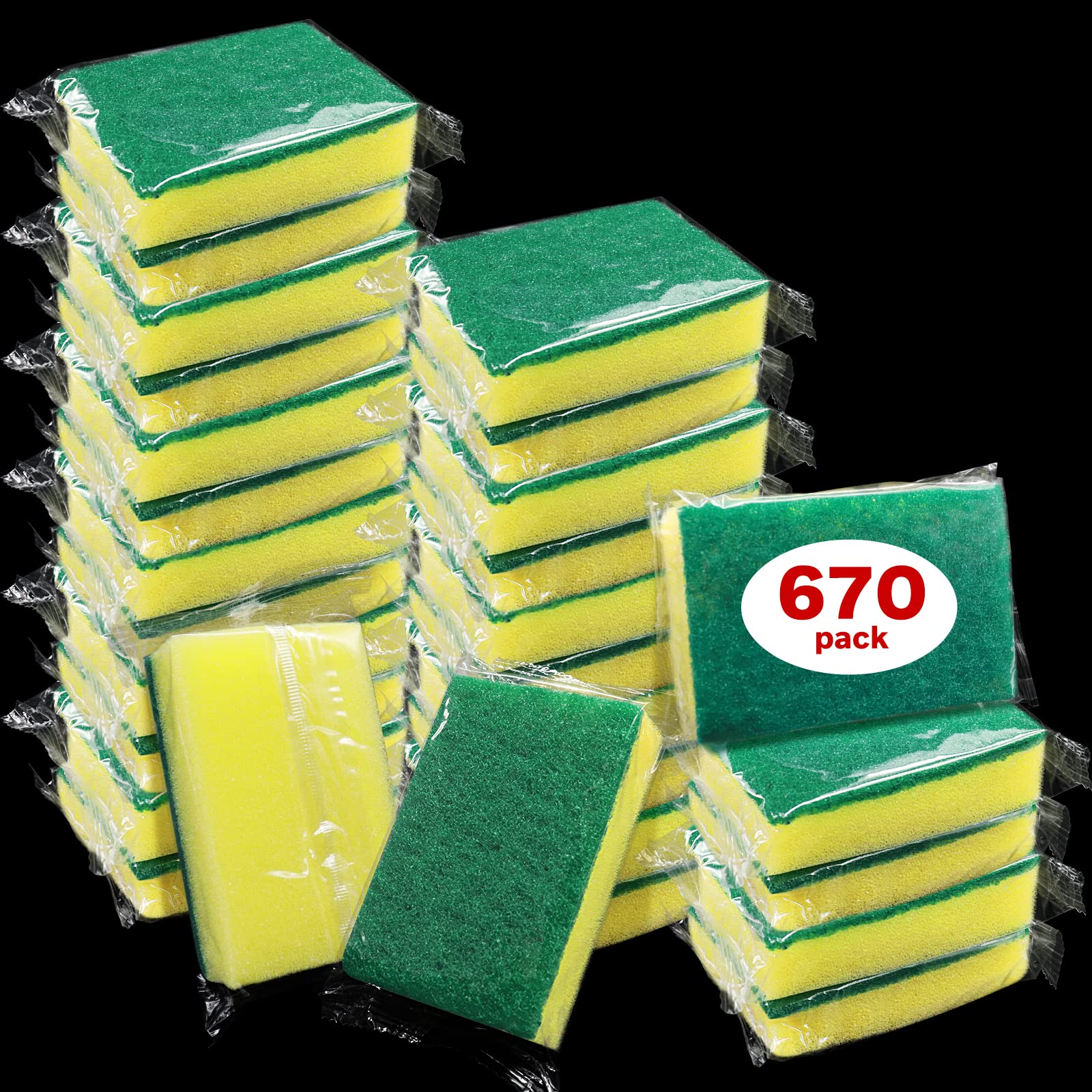 670 Pack Individually Wrapped Kitchen Sponges - Non-Scratch Dishwashing Scrubbers for Sink Cleaning (0.98inch/2.5cm Thin) | Bulk Case of Small Mini Sponges | Perfect for Daily Dish Washing, Counter Cleaning & Household Chores